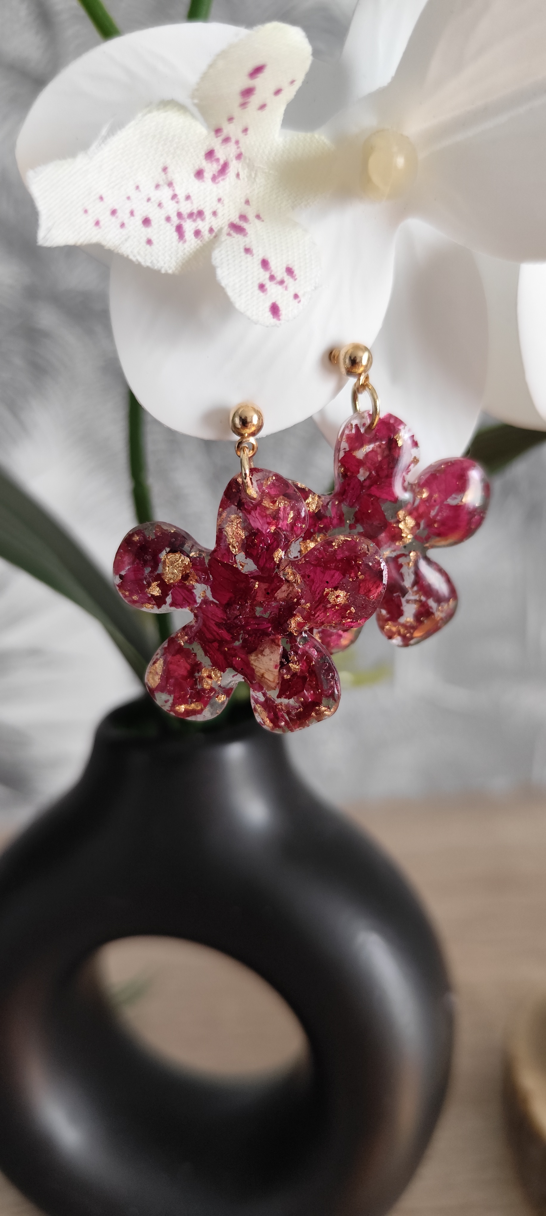 Boucles d'oreilles fleur rose