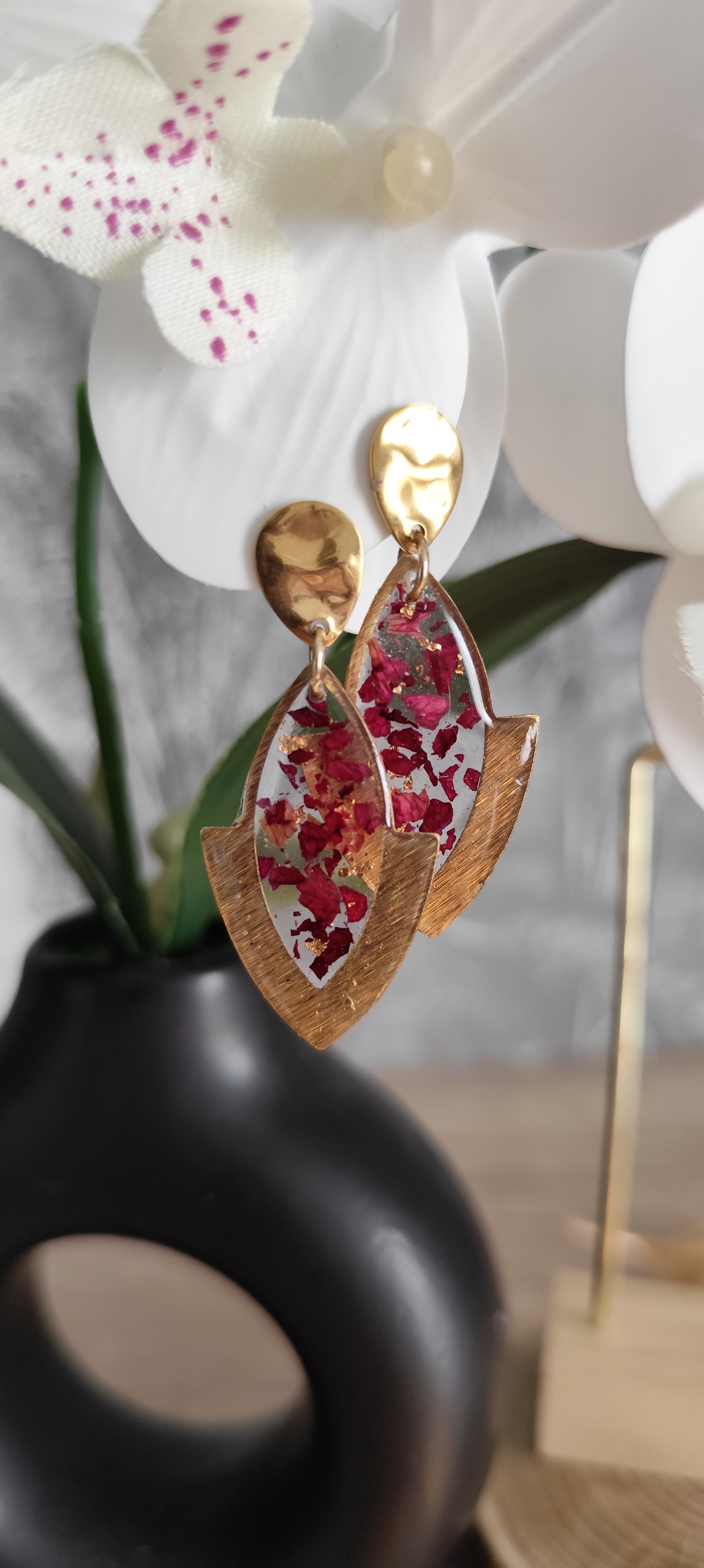 Boucles d'oreilles pétales dorées