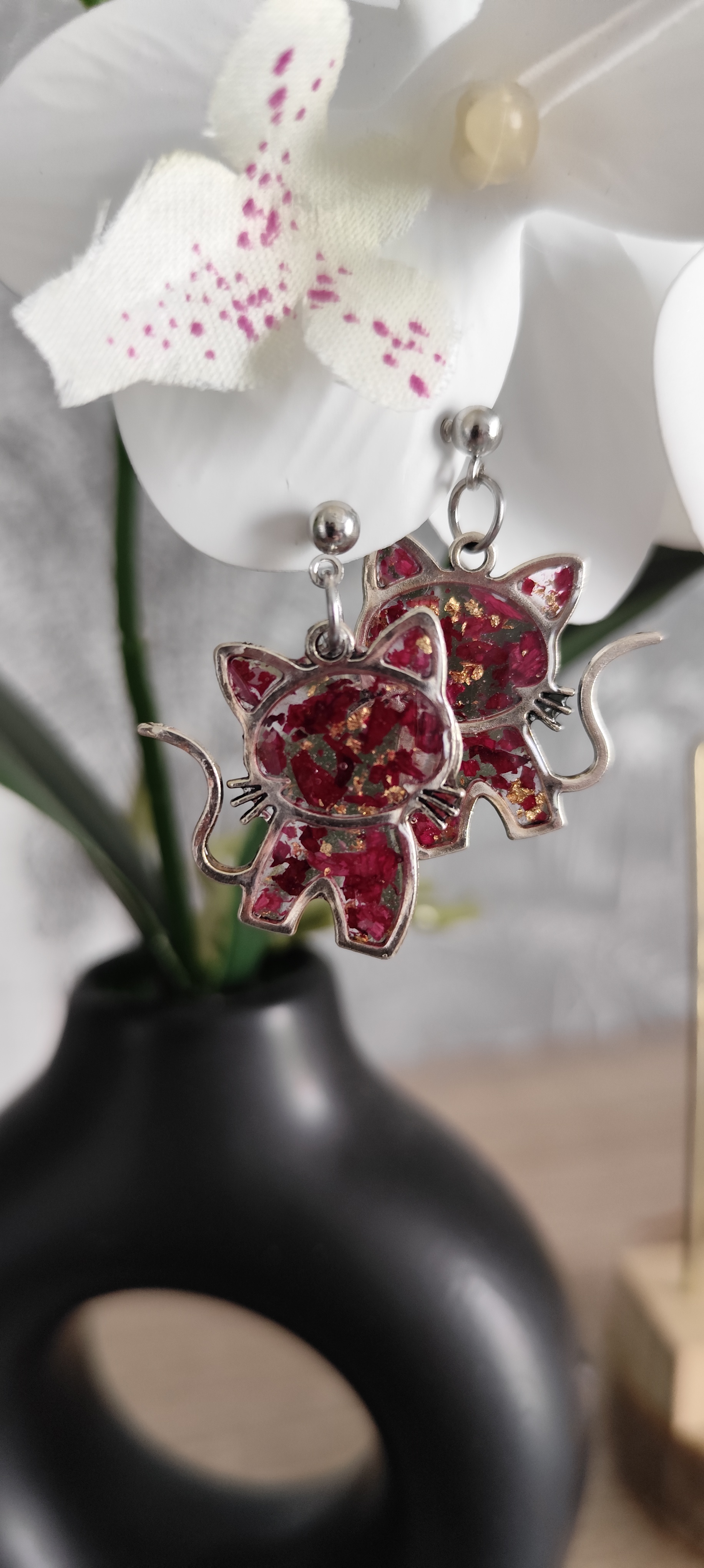 Boucles d'oreilles Chat Rouge