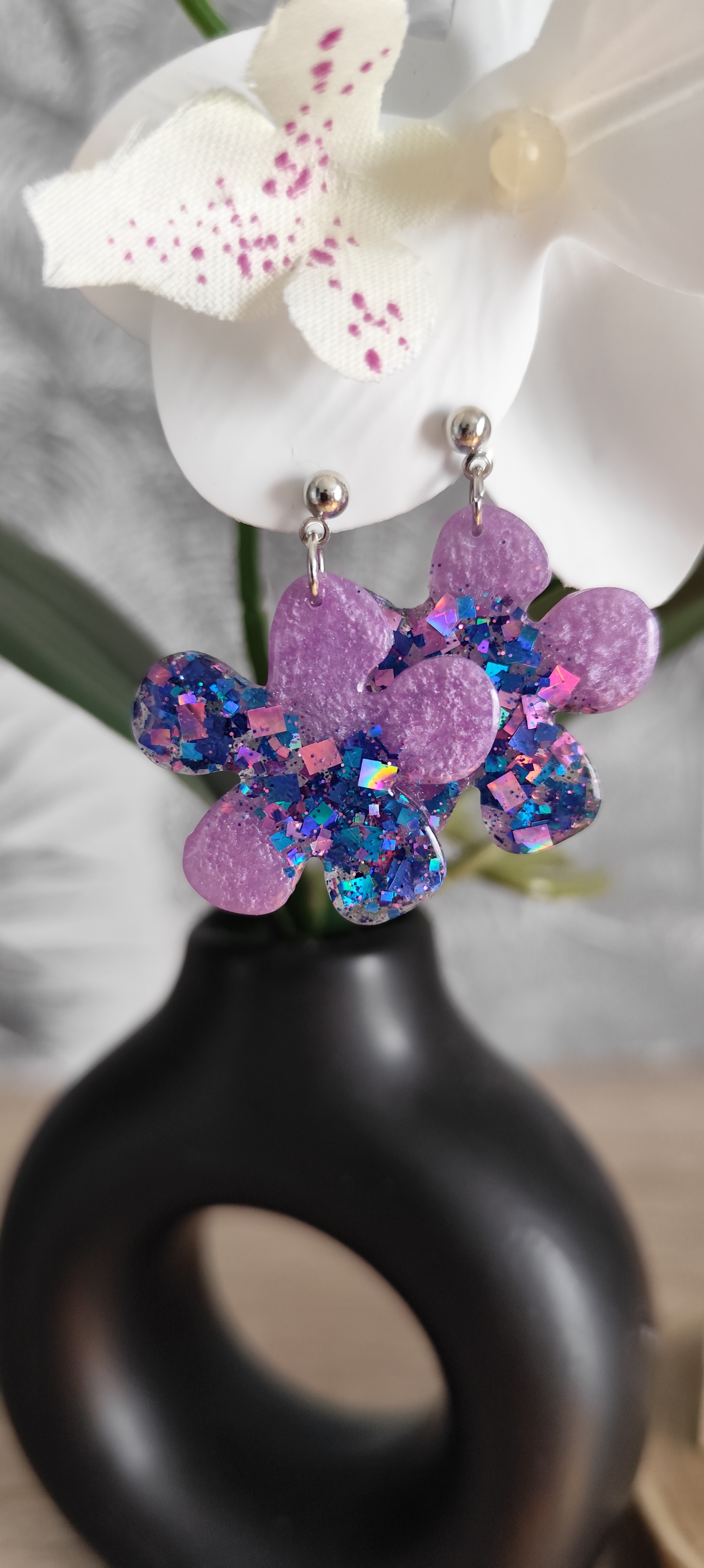 Boucles d'oreilles Fleurs Pailletées