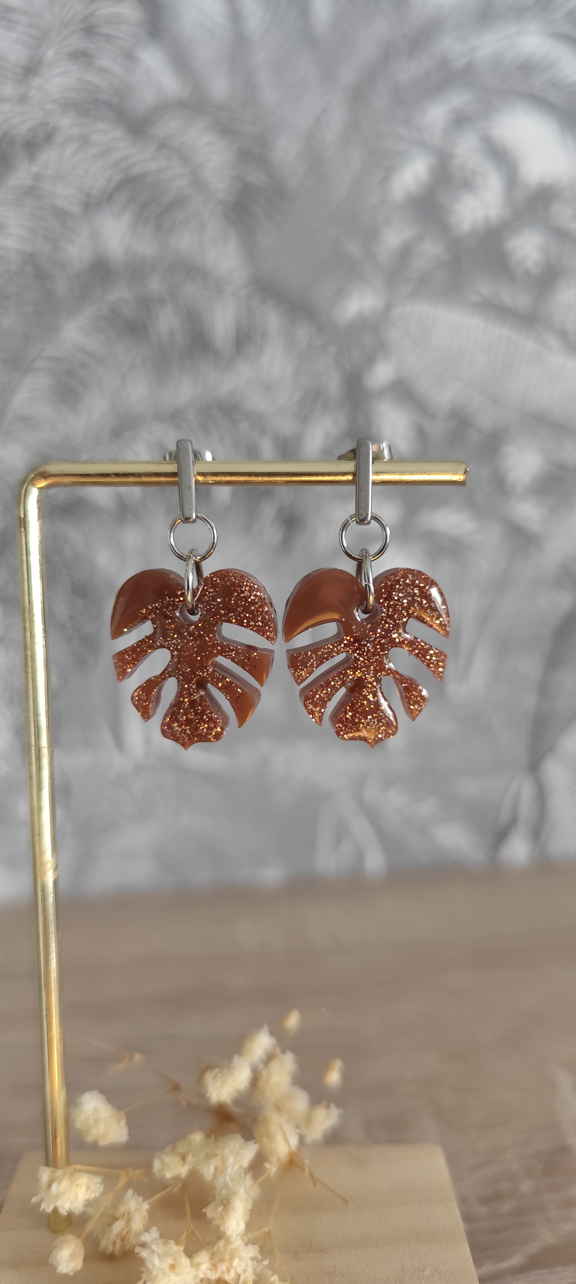 Boucles d'oreilles feuille Monstera