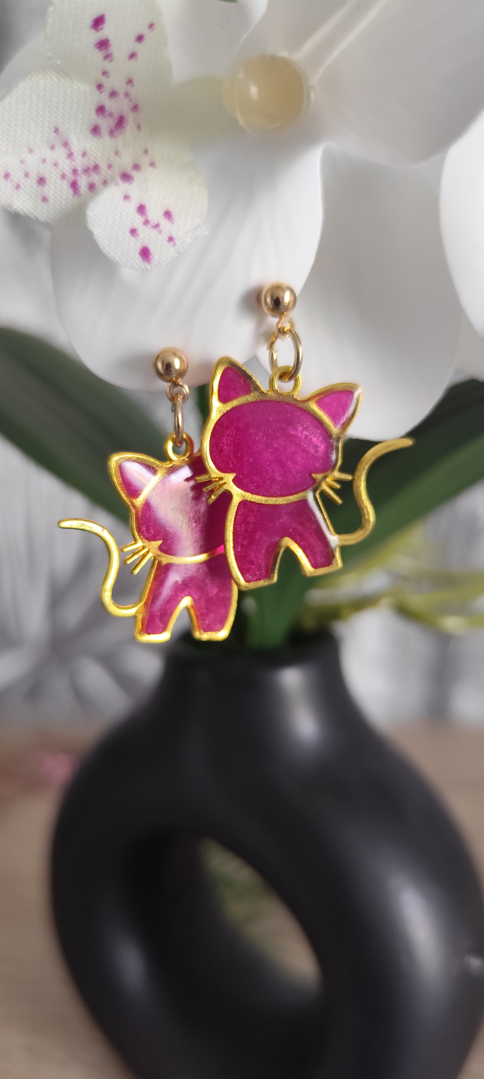 Boucles d'oreilles chats dorés