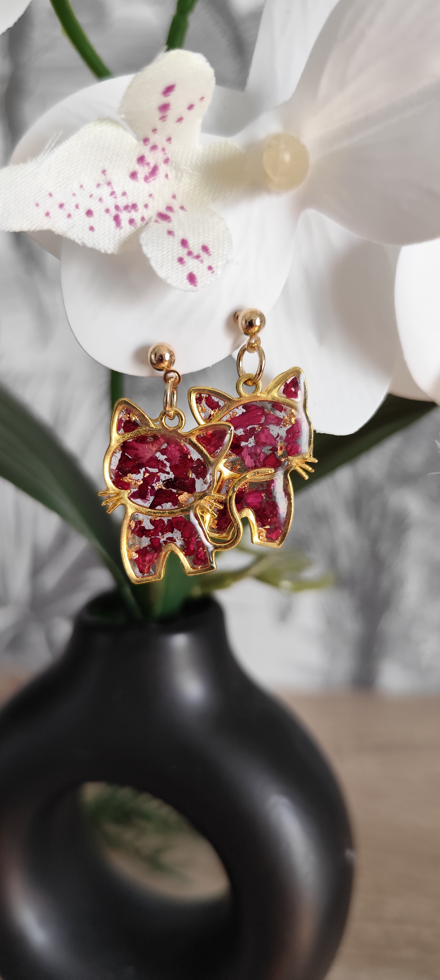 Boucles d'oreilles chat doré