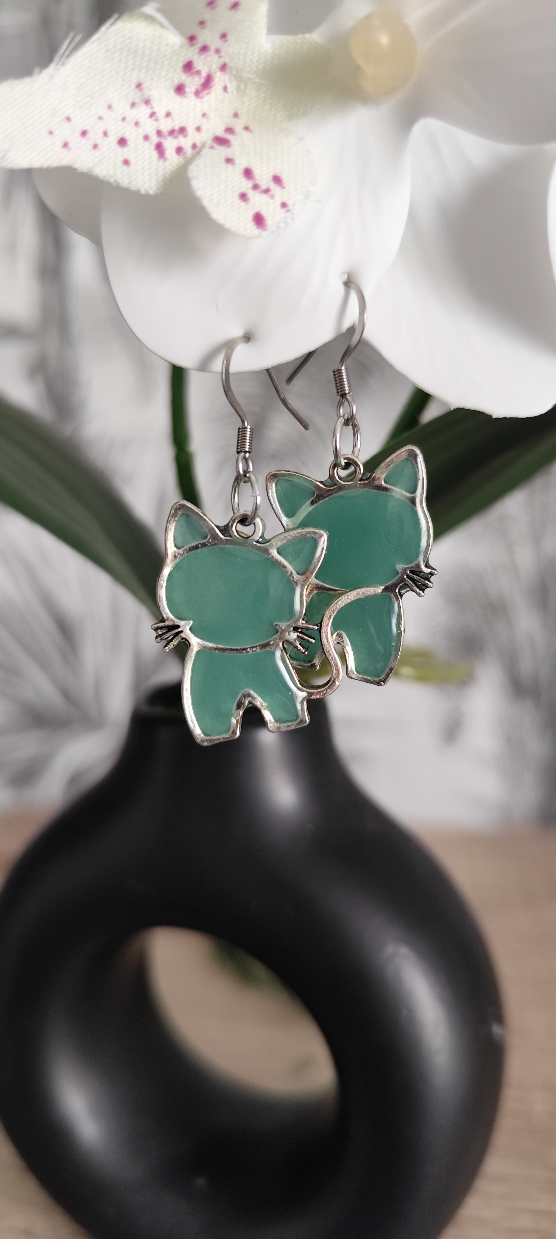 Boucles d’oreilles Chat Vert