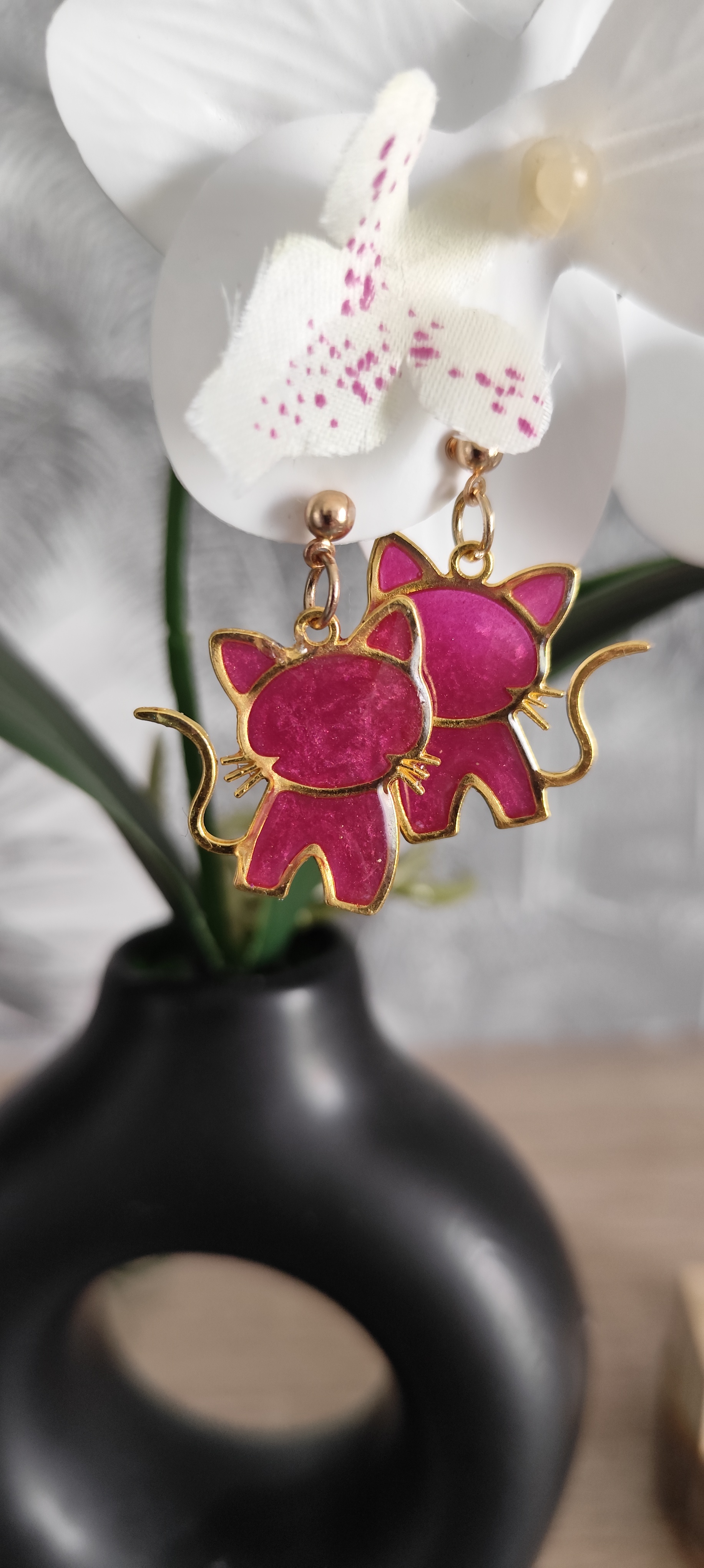 Boucles d’oreilles chats roses