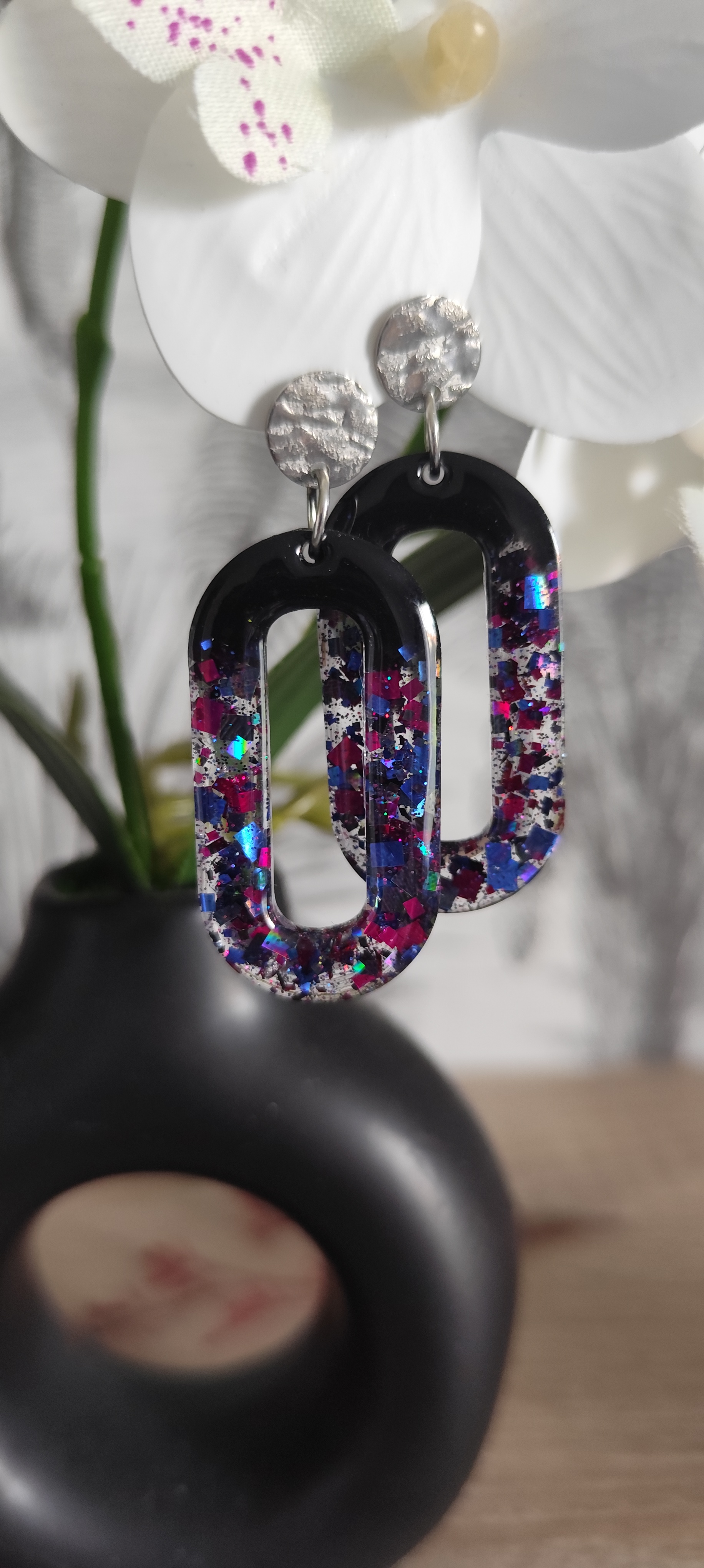 Boucles d'oreilles rectangulaires pailletées