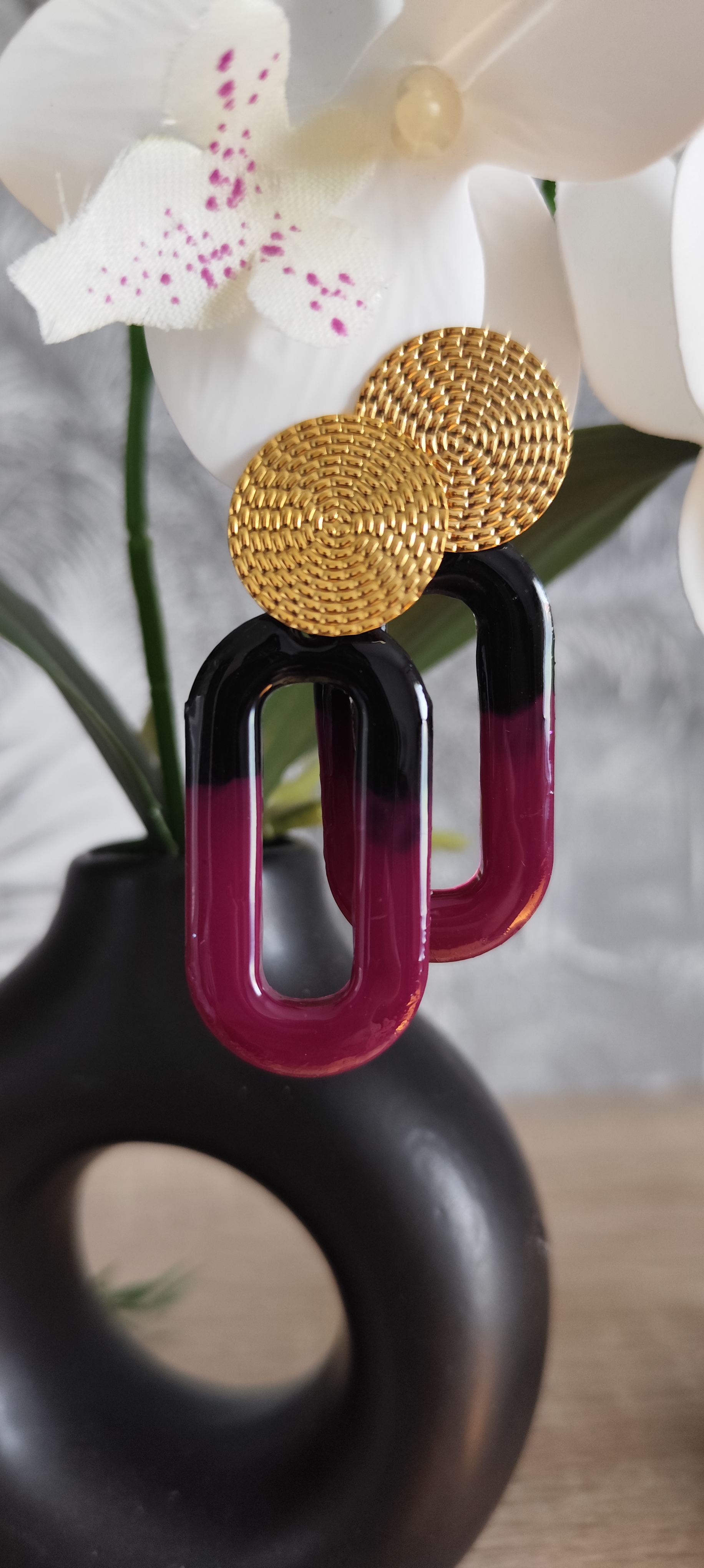 Boucles d'oreilles géométriques bicolores