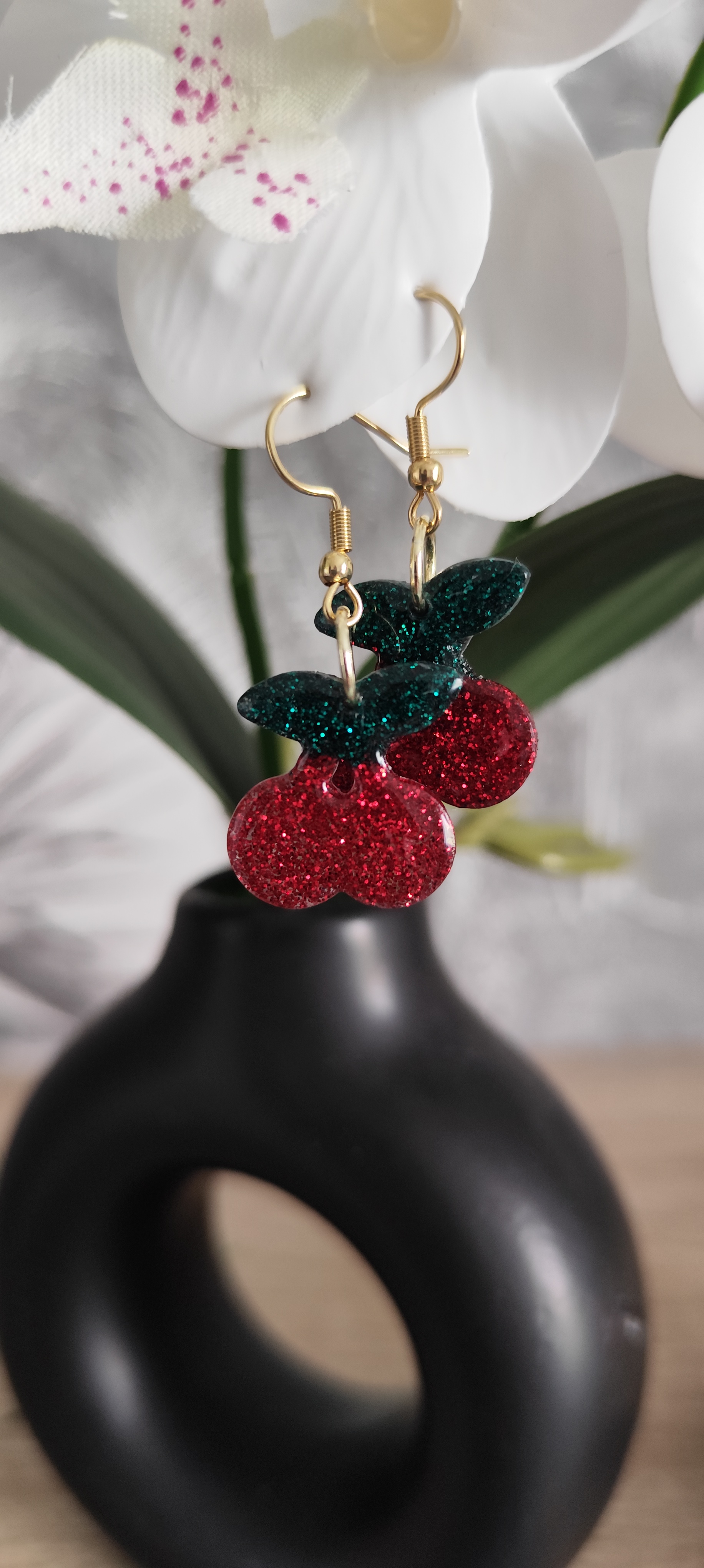Boucles d'oreilles cerises pailletées