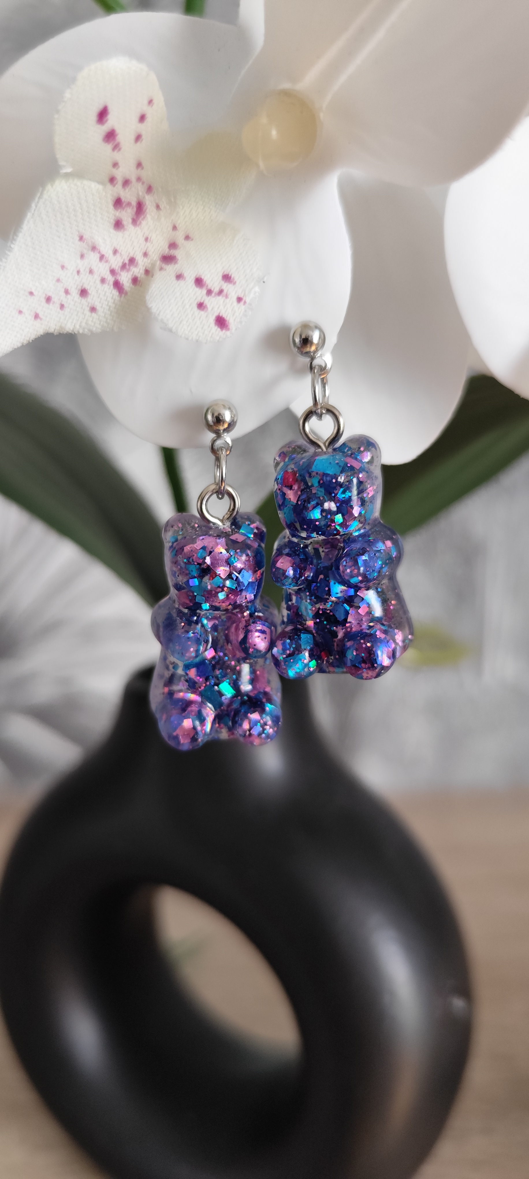 Boucles d'oreilles ourson résine