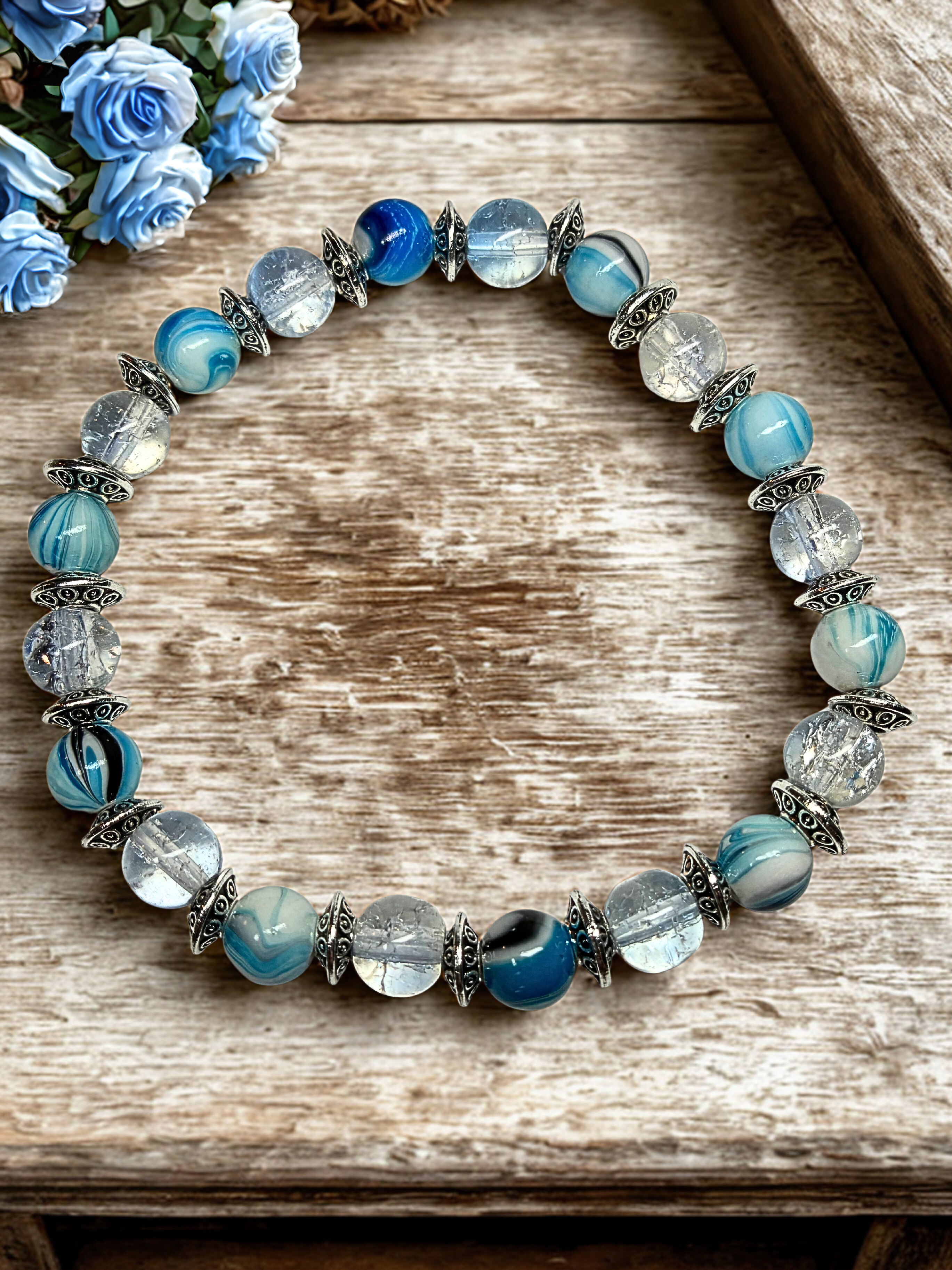 Blue Multi Toned Beaded Bracelet