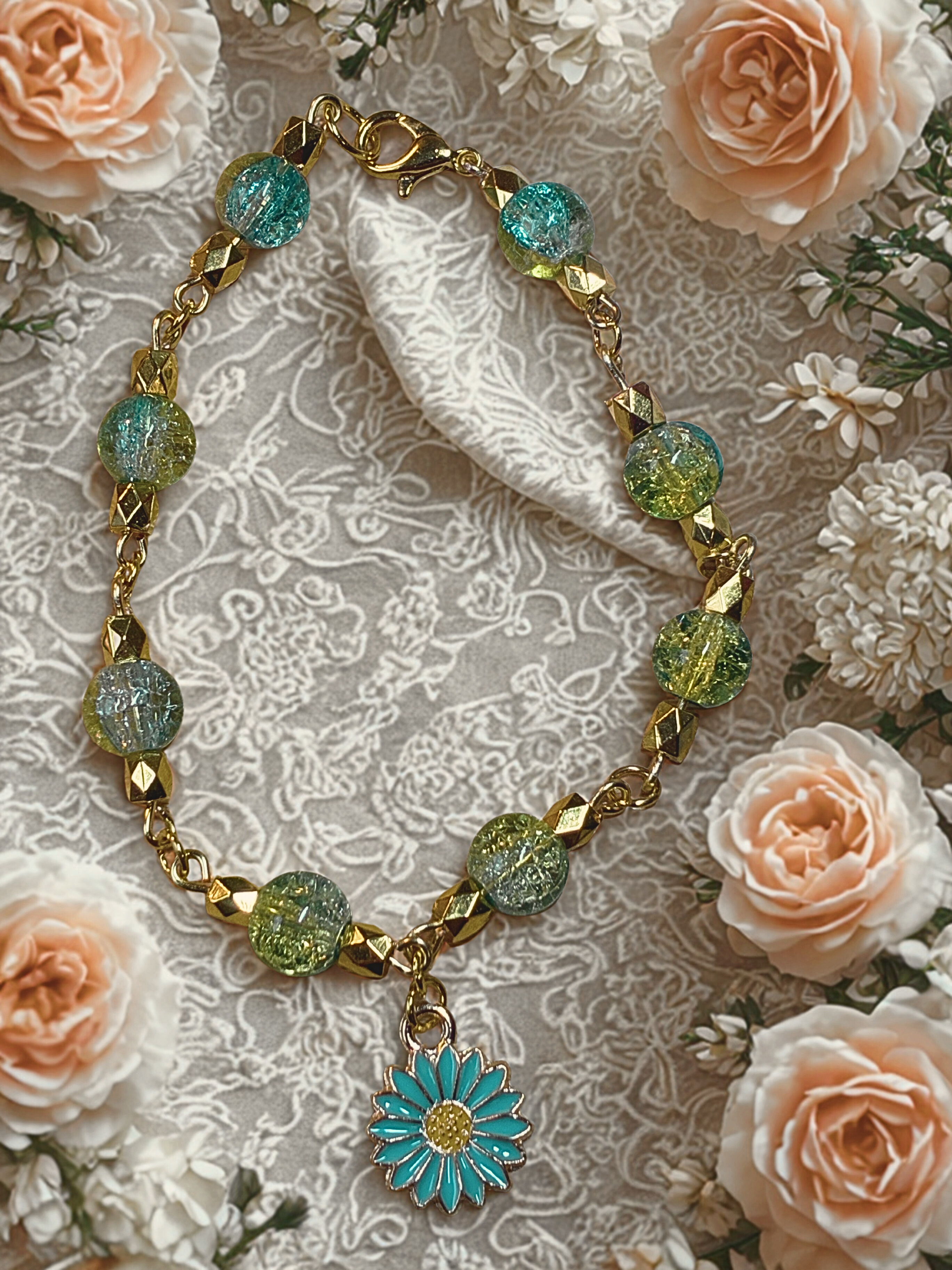 Floral Charm Beaded Bracelet