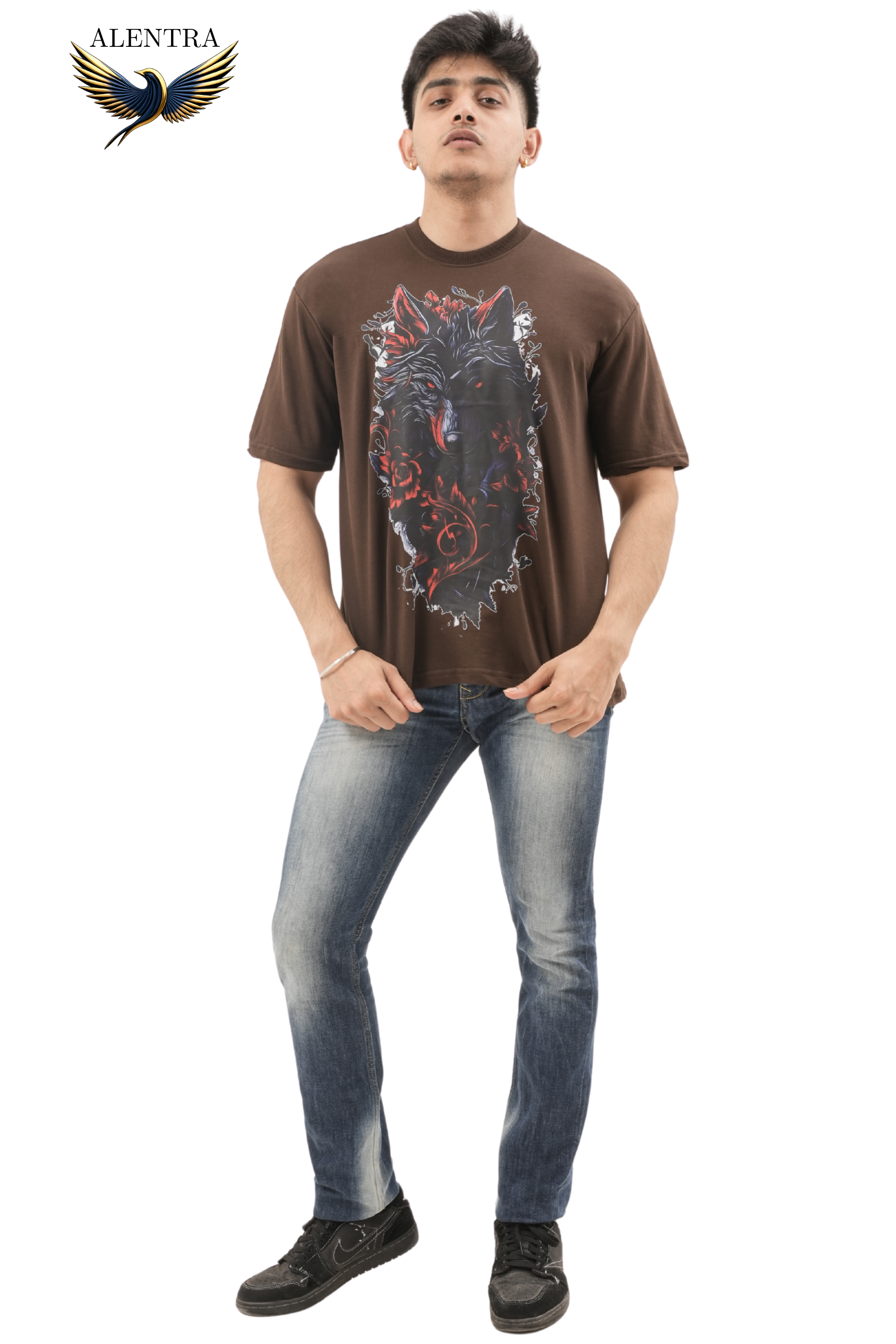 Wolf Graphic Printed Brown T-Shirt