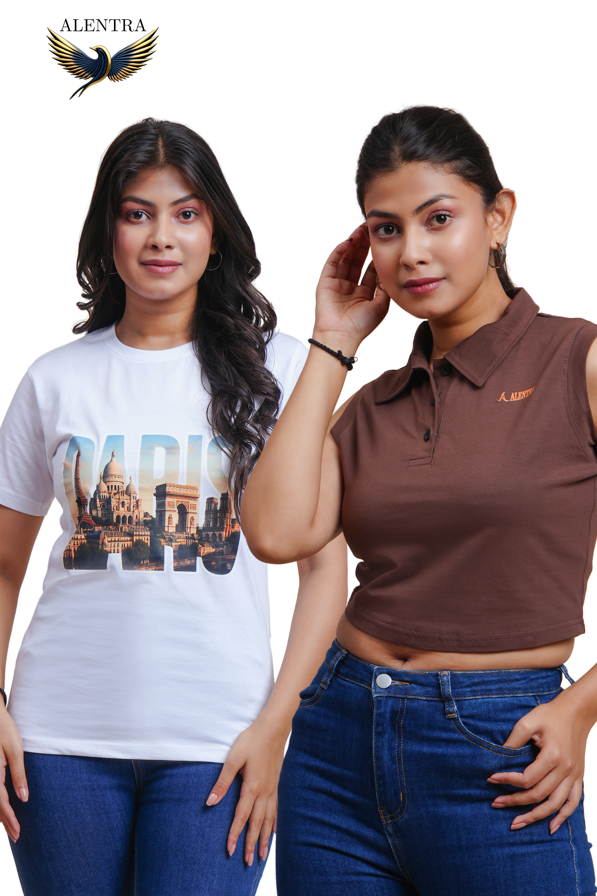 Women's Casual T-Shirt and Polo Crop Top Combo