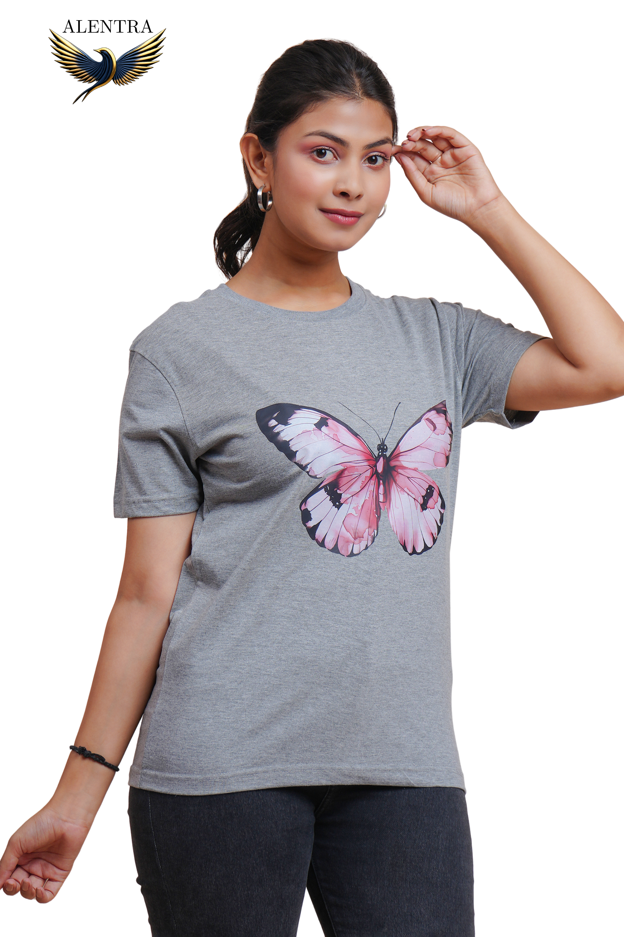 Grey Butterfly Graphic T-Shirt