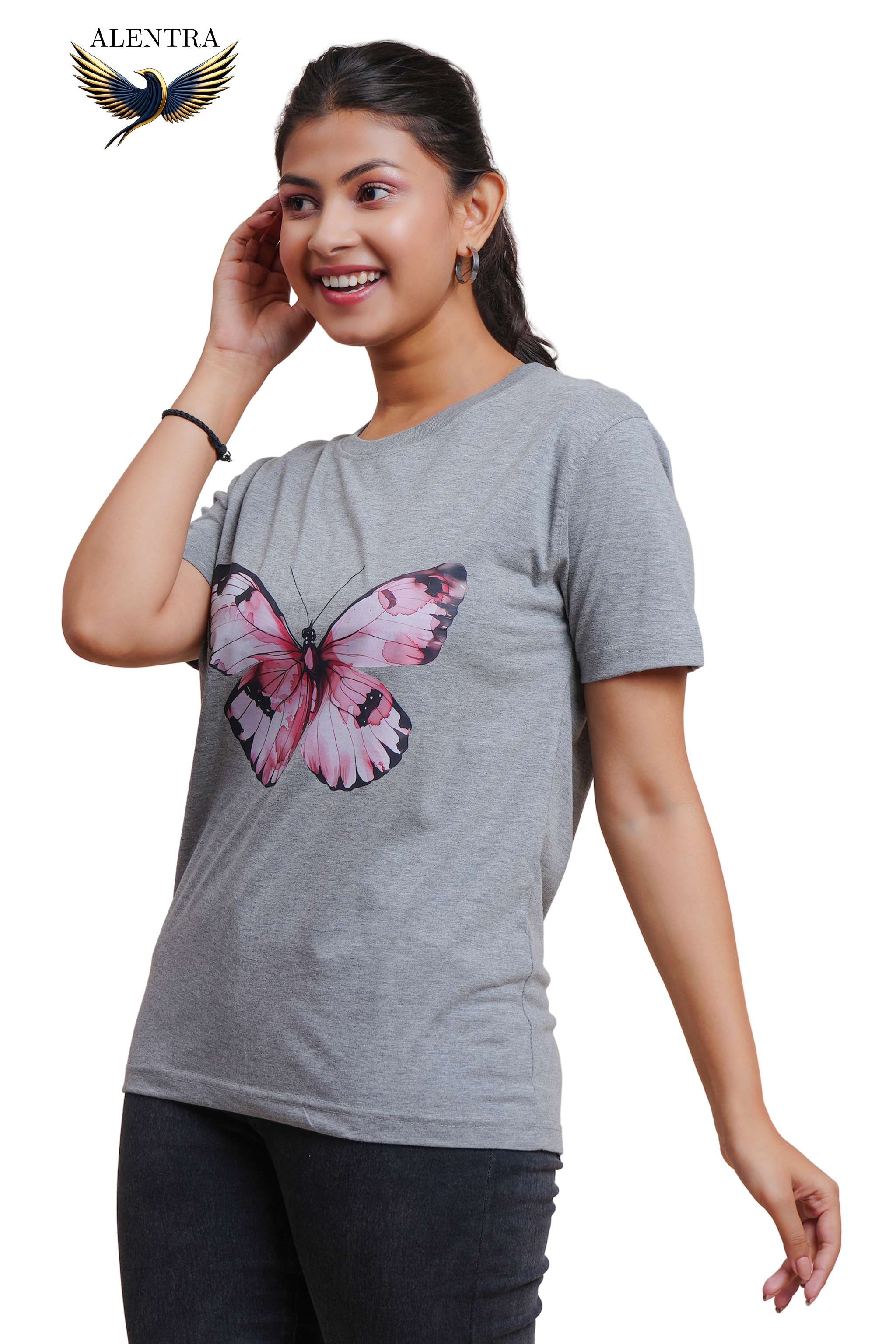 Grey Butterfly Graphic T-Shirt