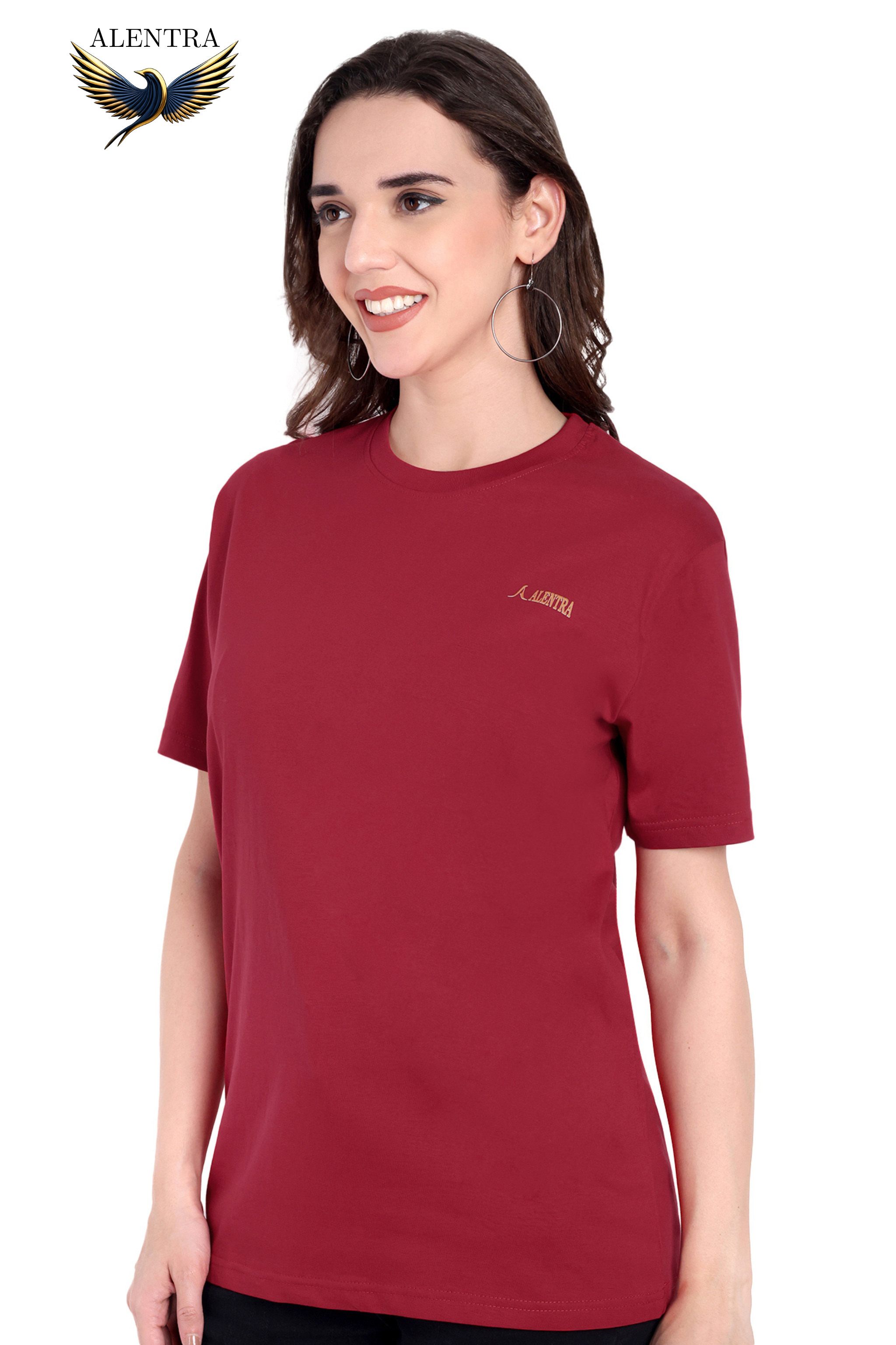 Alentra Maroon Cotton T-Shirt