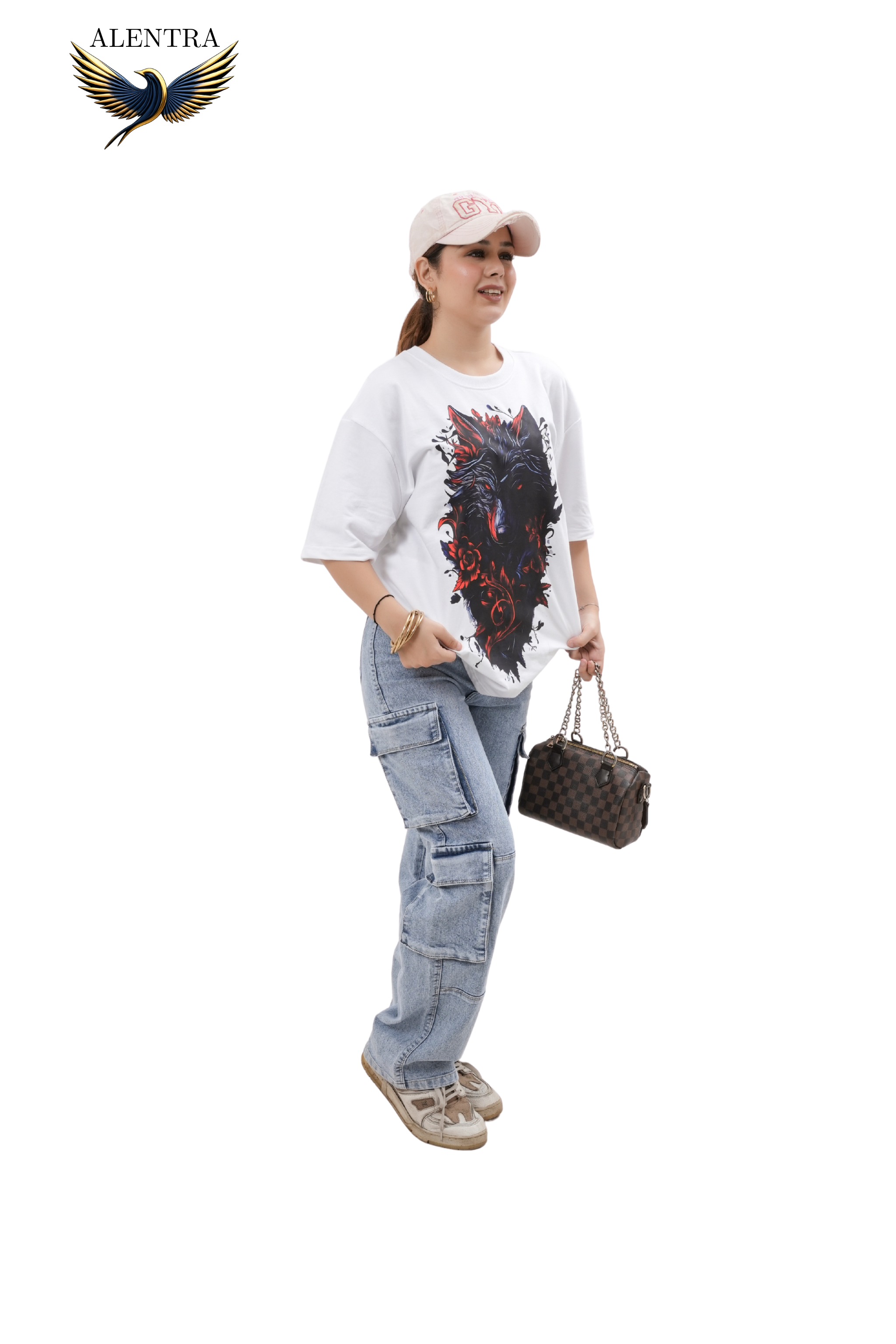 Graphic Wolf Print Oversized T-Shirt