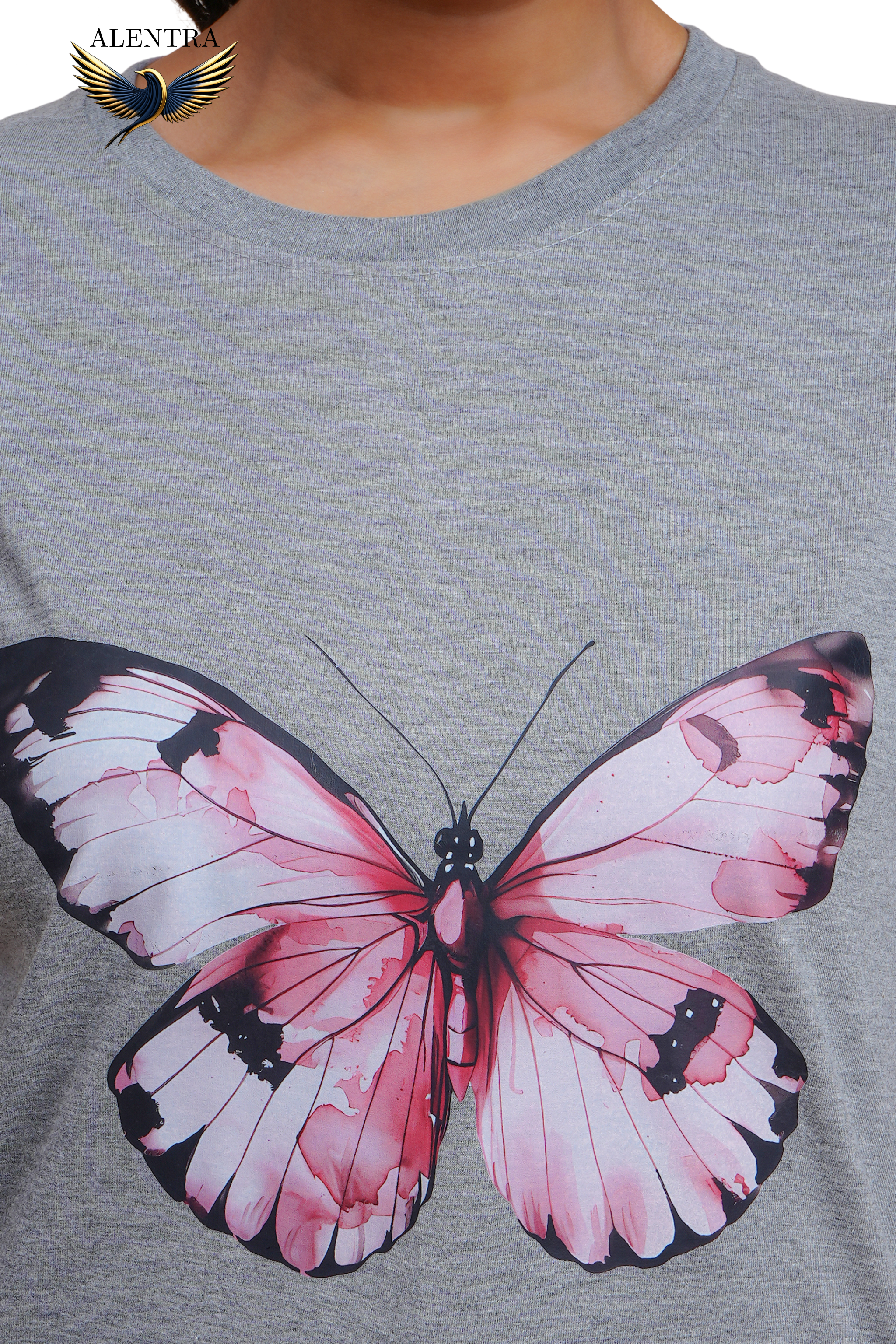 Grey Butterfly Graphic T-Shirt