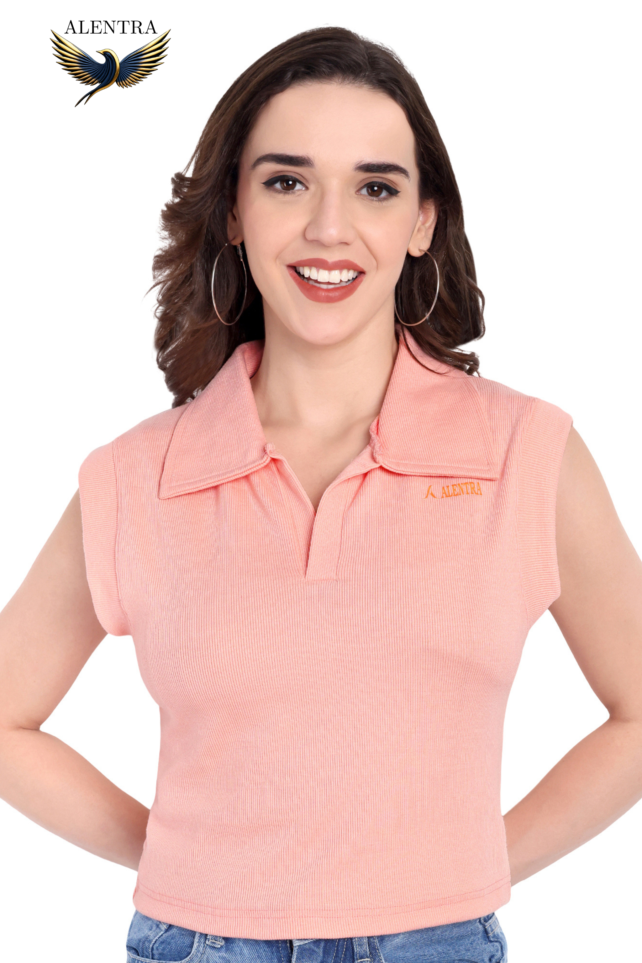 Peach Sleeveless Collared Top