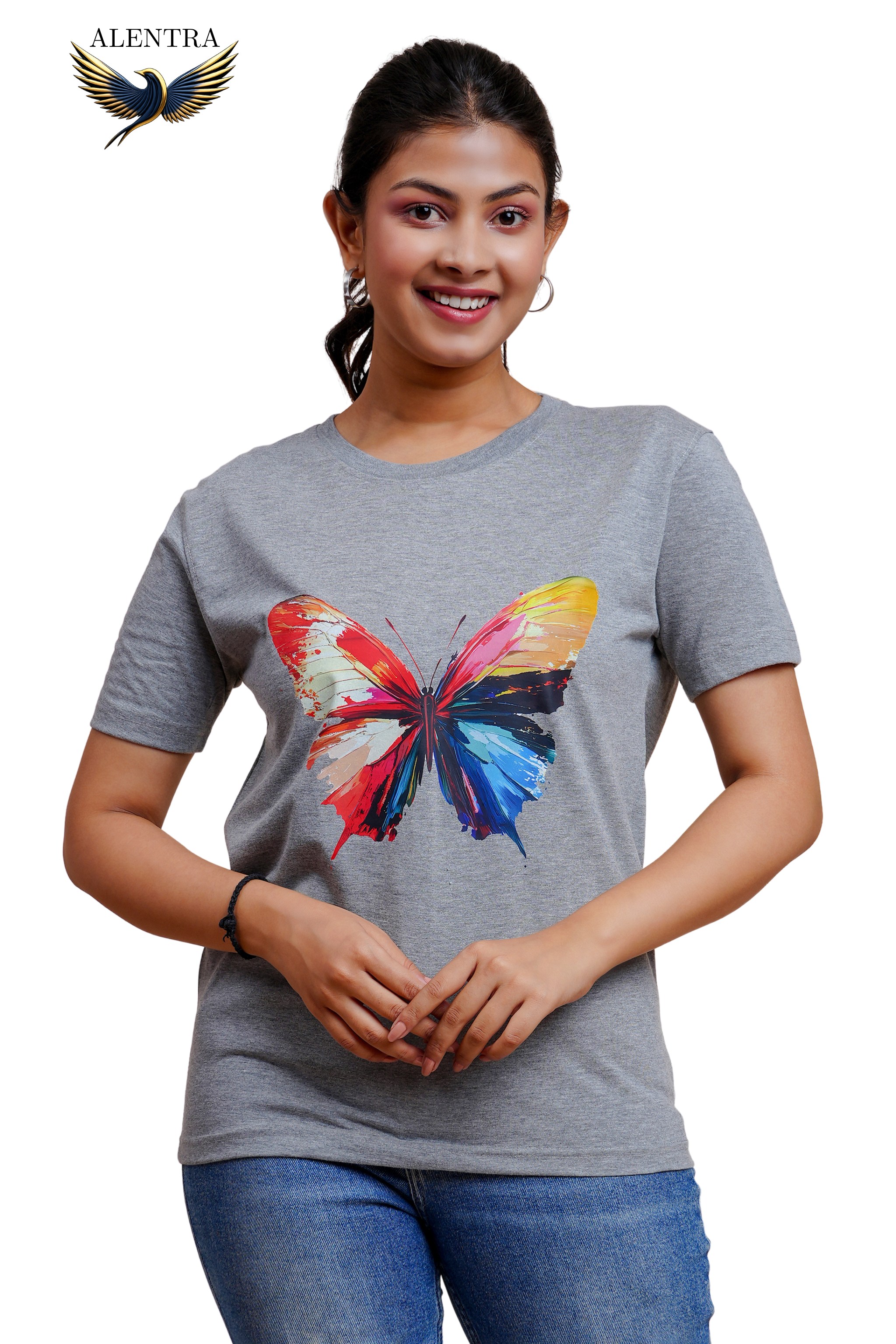 Butterfly Print Grey T-Shirt