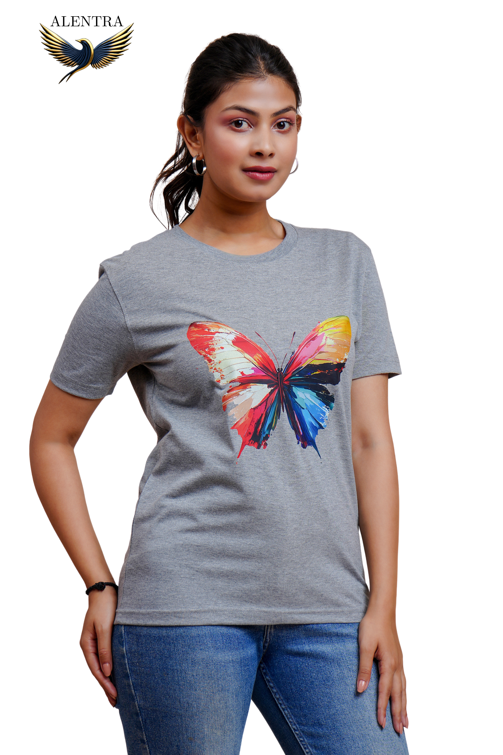 Butterfly Print Grey T-Shirt