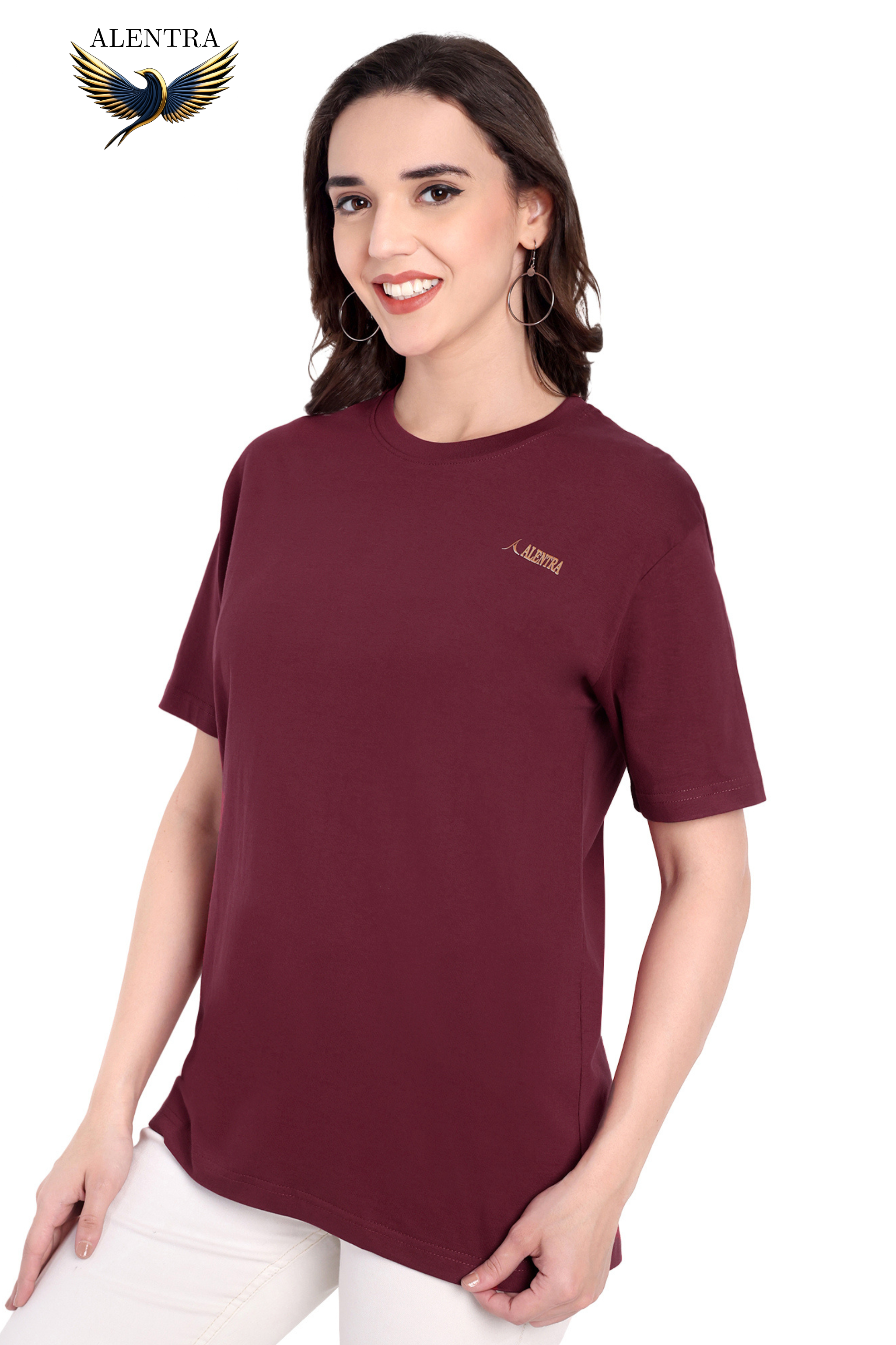 Alentra Maroon Cotton T-Shirt