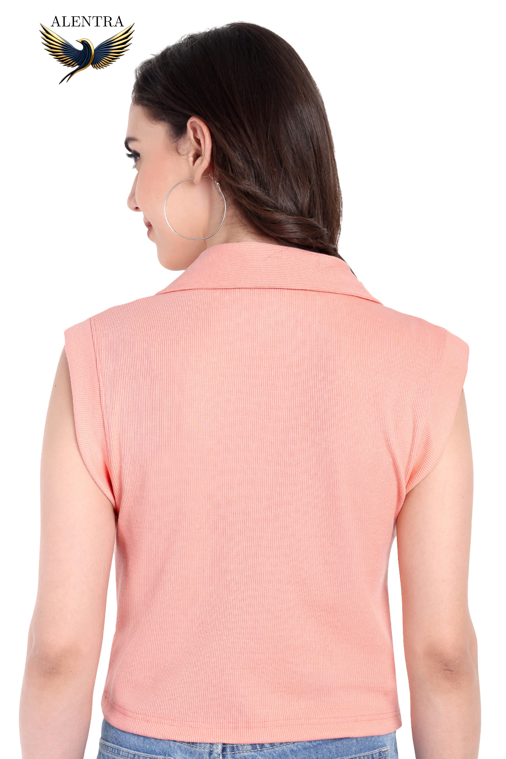 Peach Sleeveless Collared Top