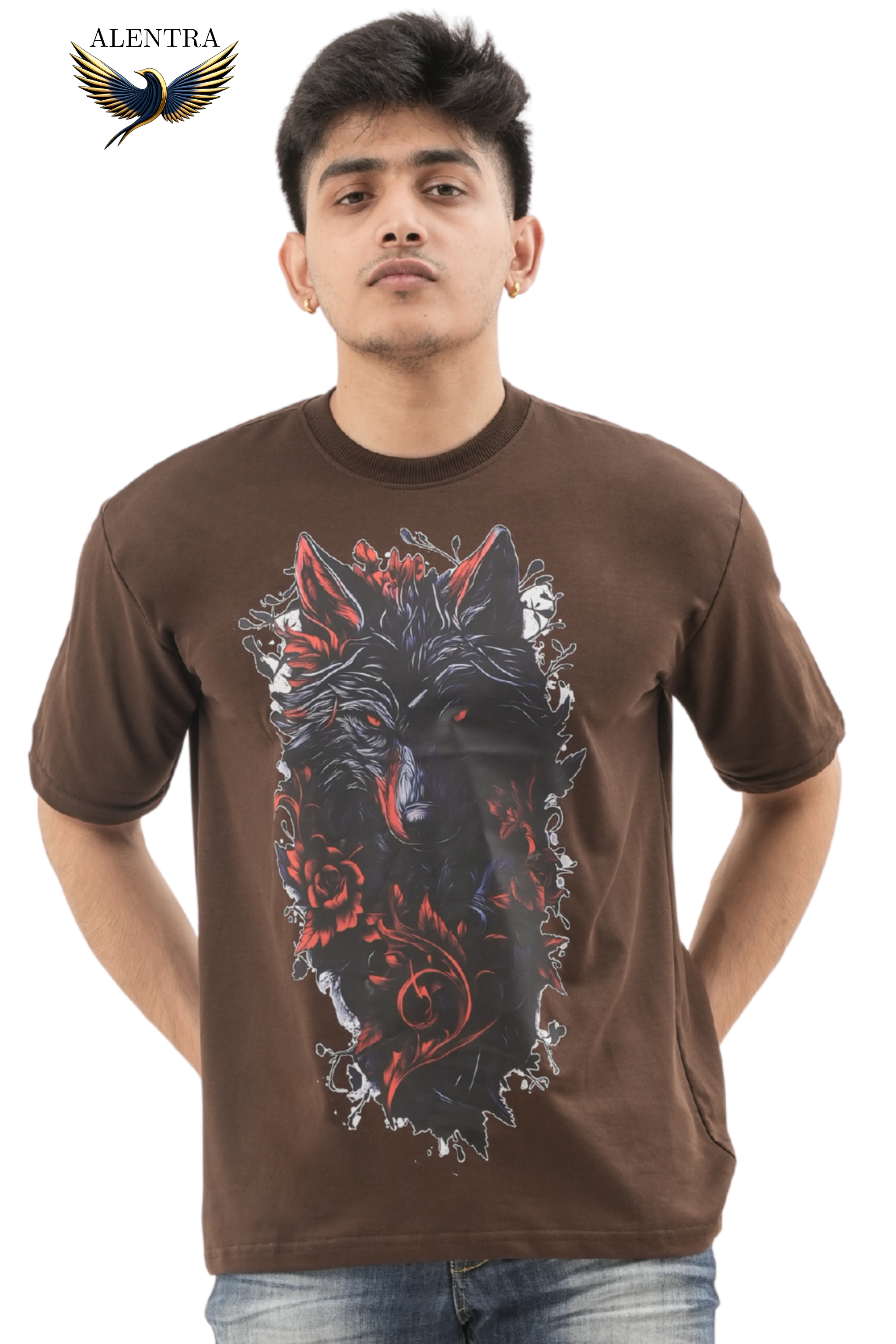 Wolf Graphic Printed Brown T-Shirt