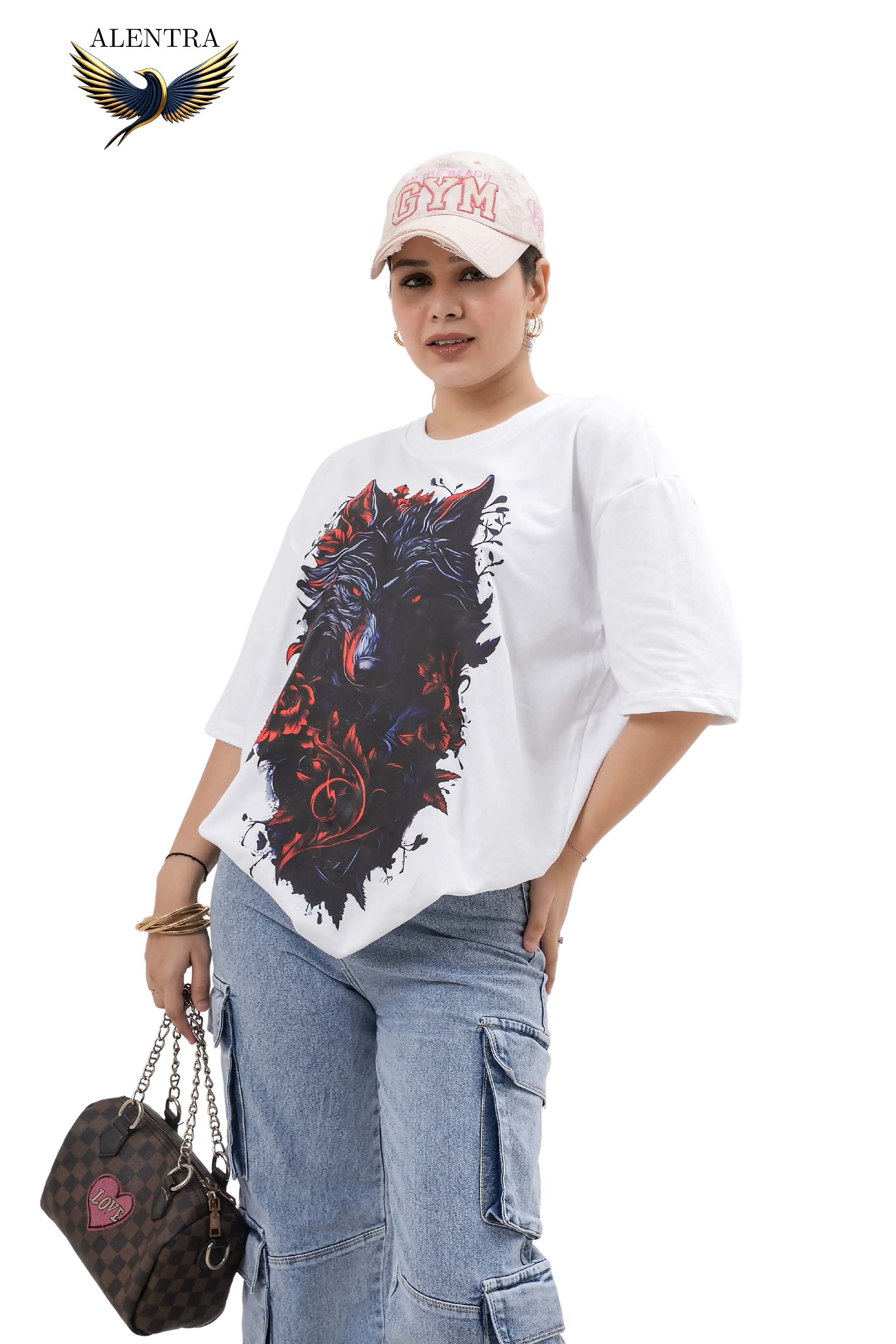 Graphic Wolf Print Oversized T-Shirt