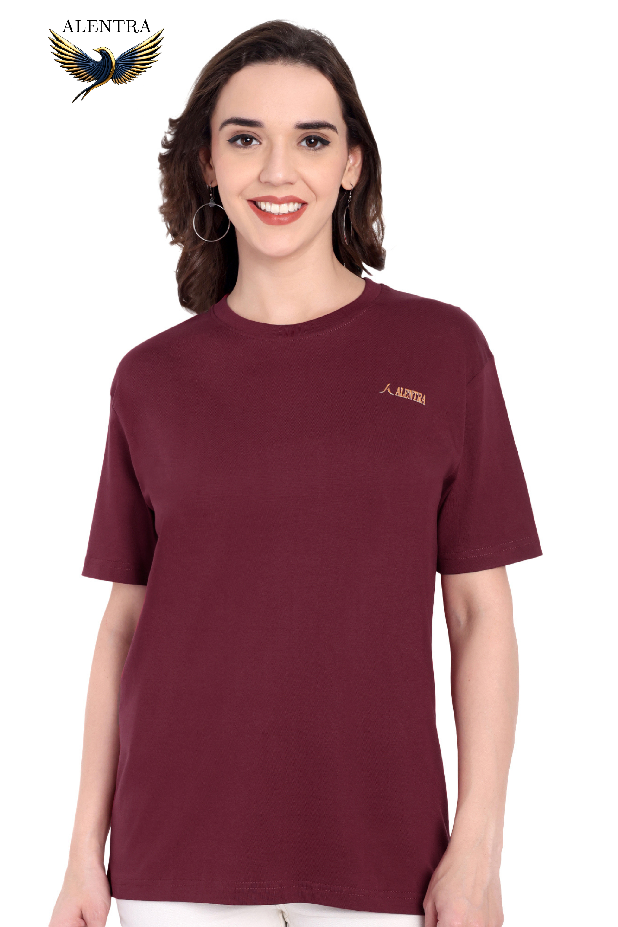 Alentra Maroon Cotton T-Shirt