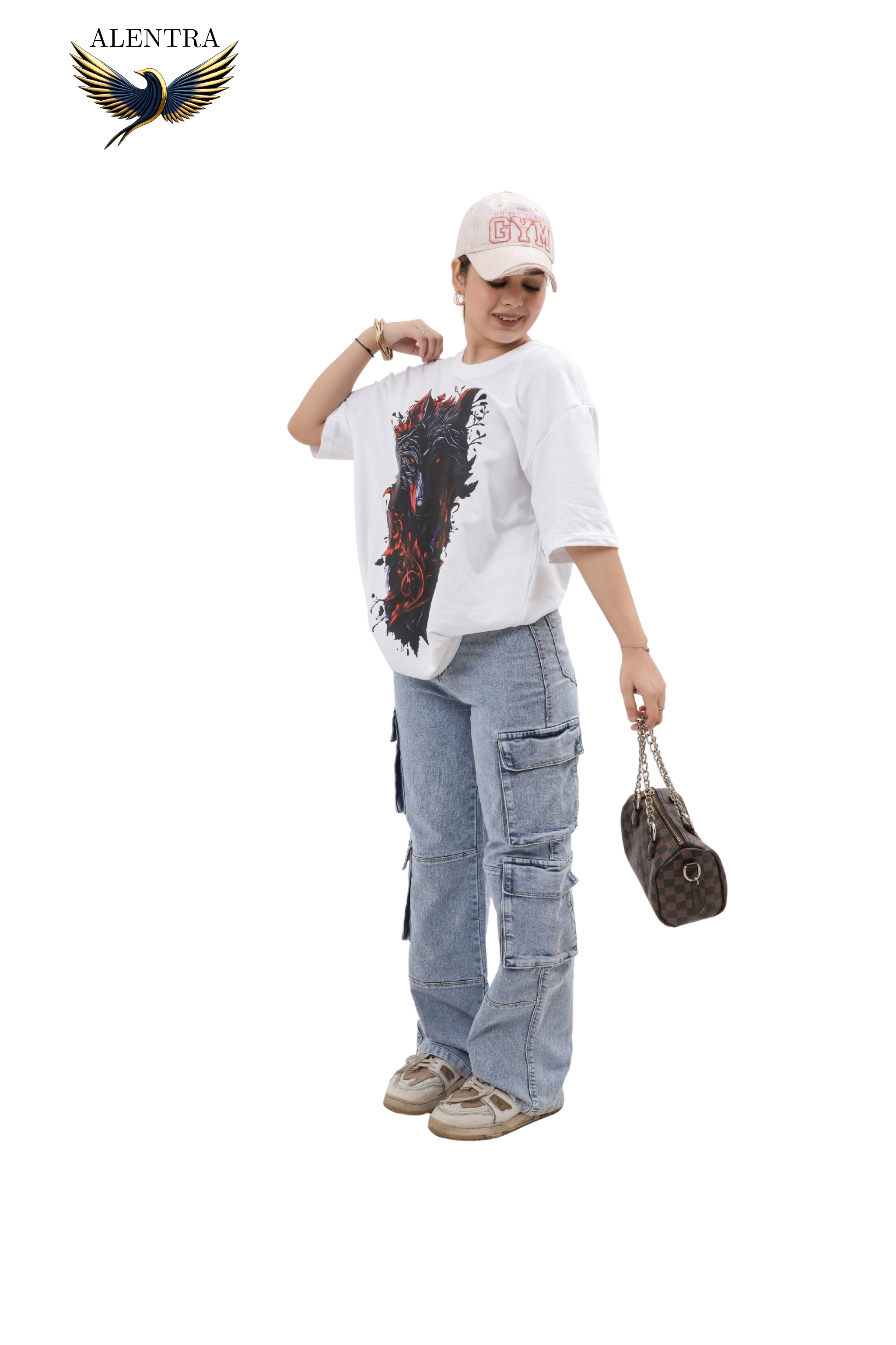 Graphic Wolf Print Oversized T-Shirt