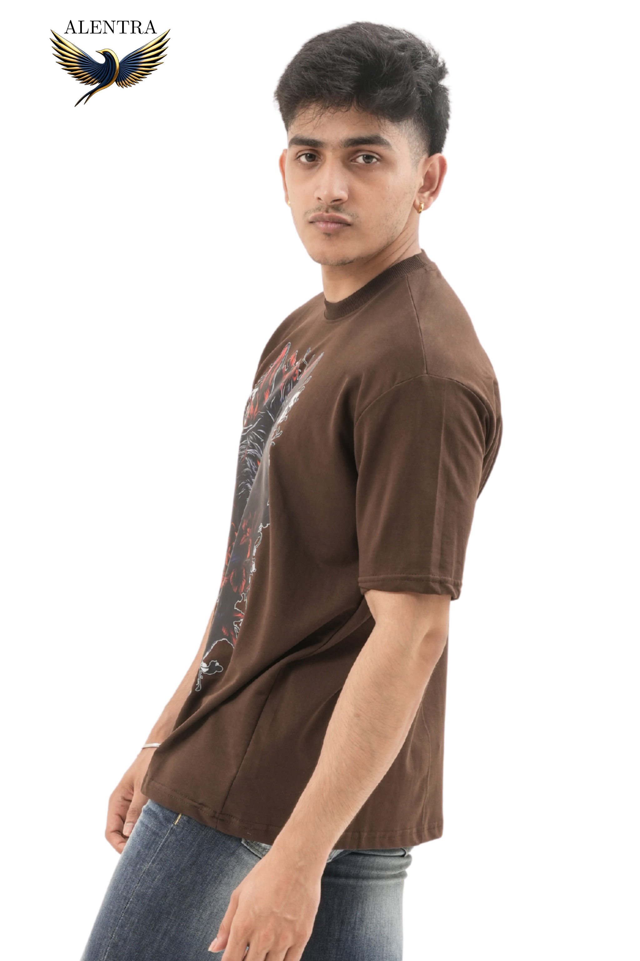 Wolf Graphic Printed Brown T-Shirt