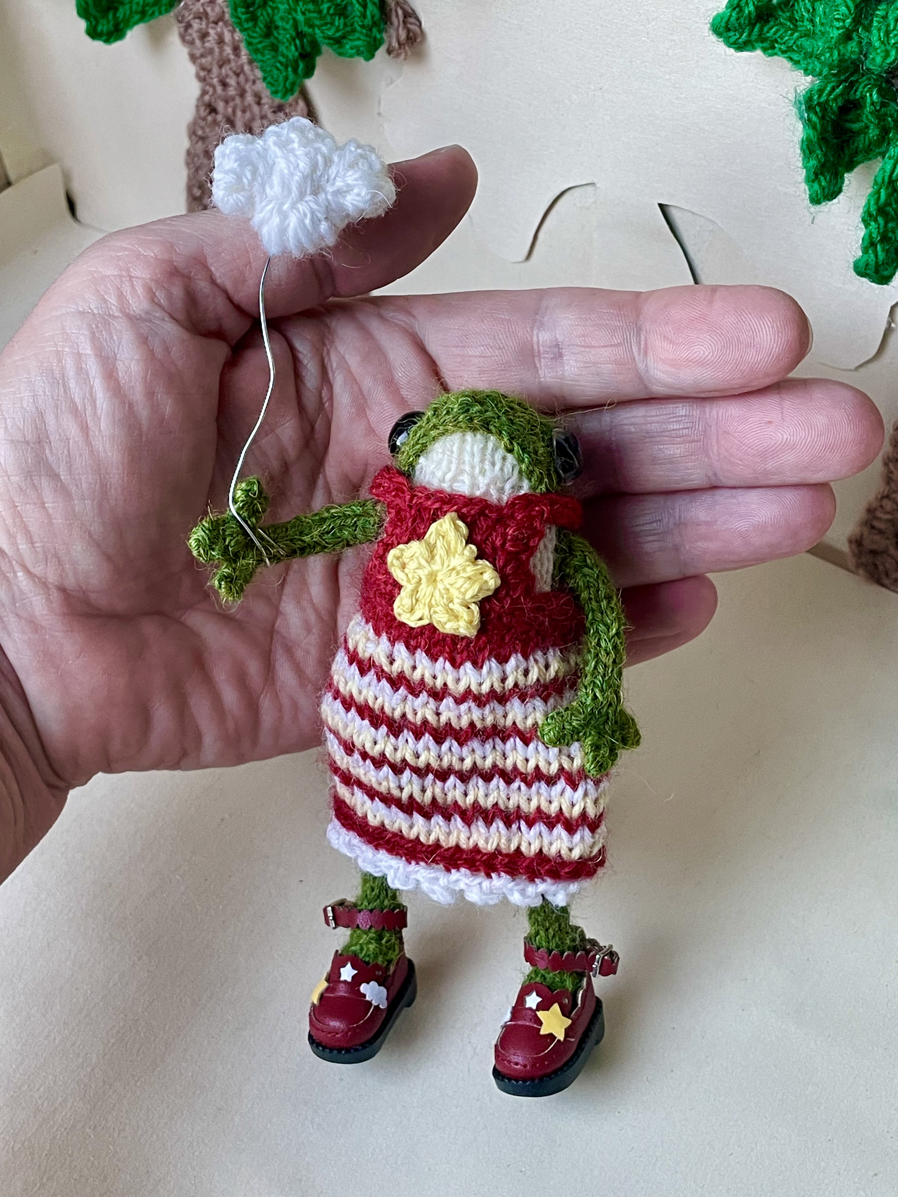 Angie the sweet little knitted Frog ornament 