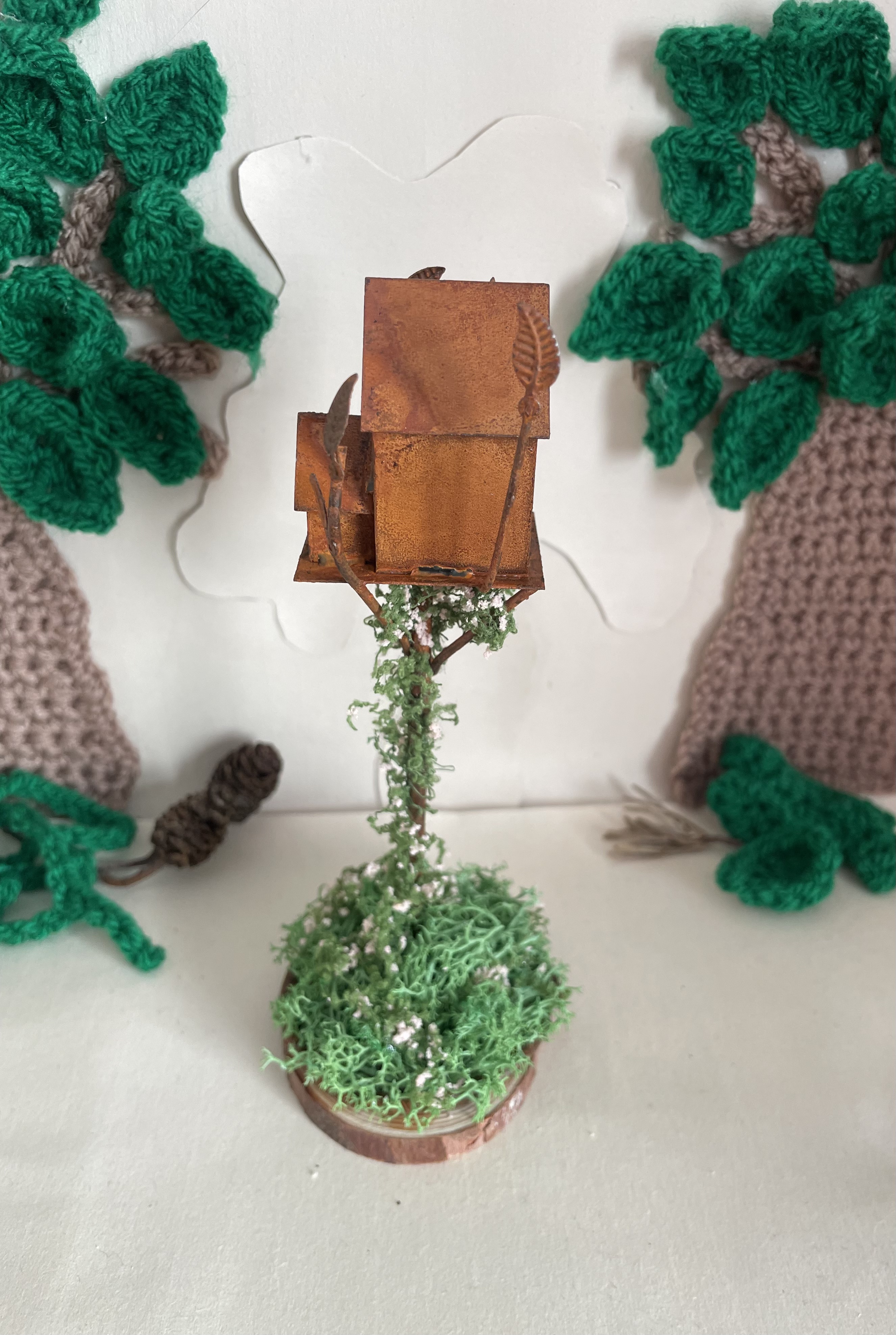 Little fairytale metal birdhouse ornament 