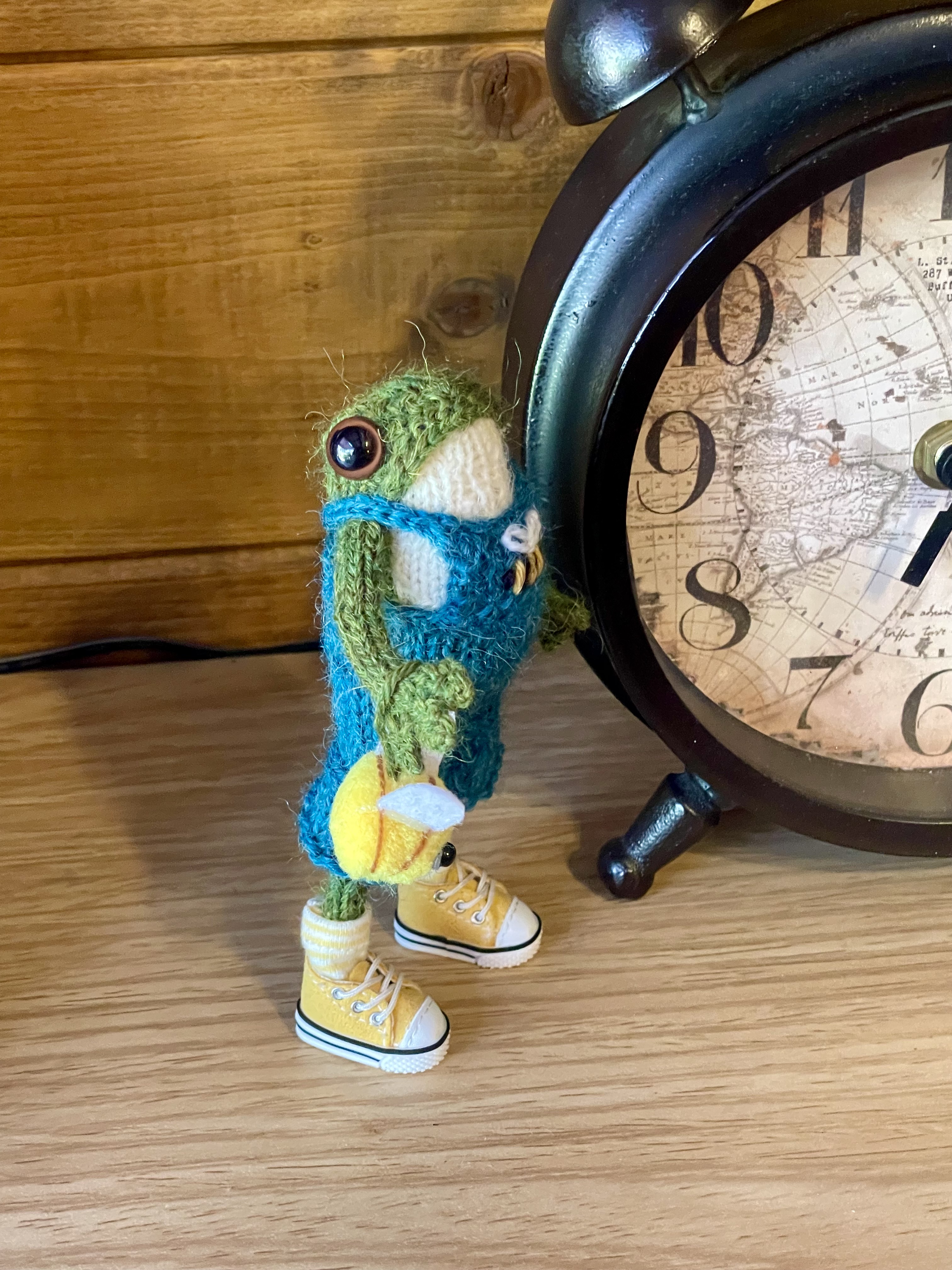 Otis the Knitted little Frog with his Bumblebee