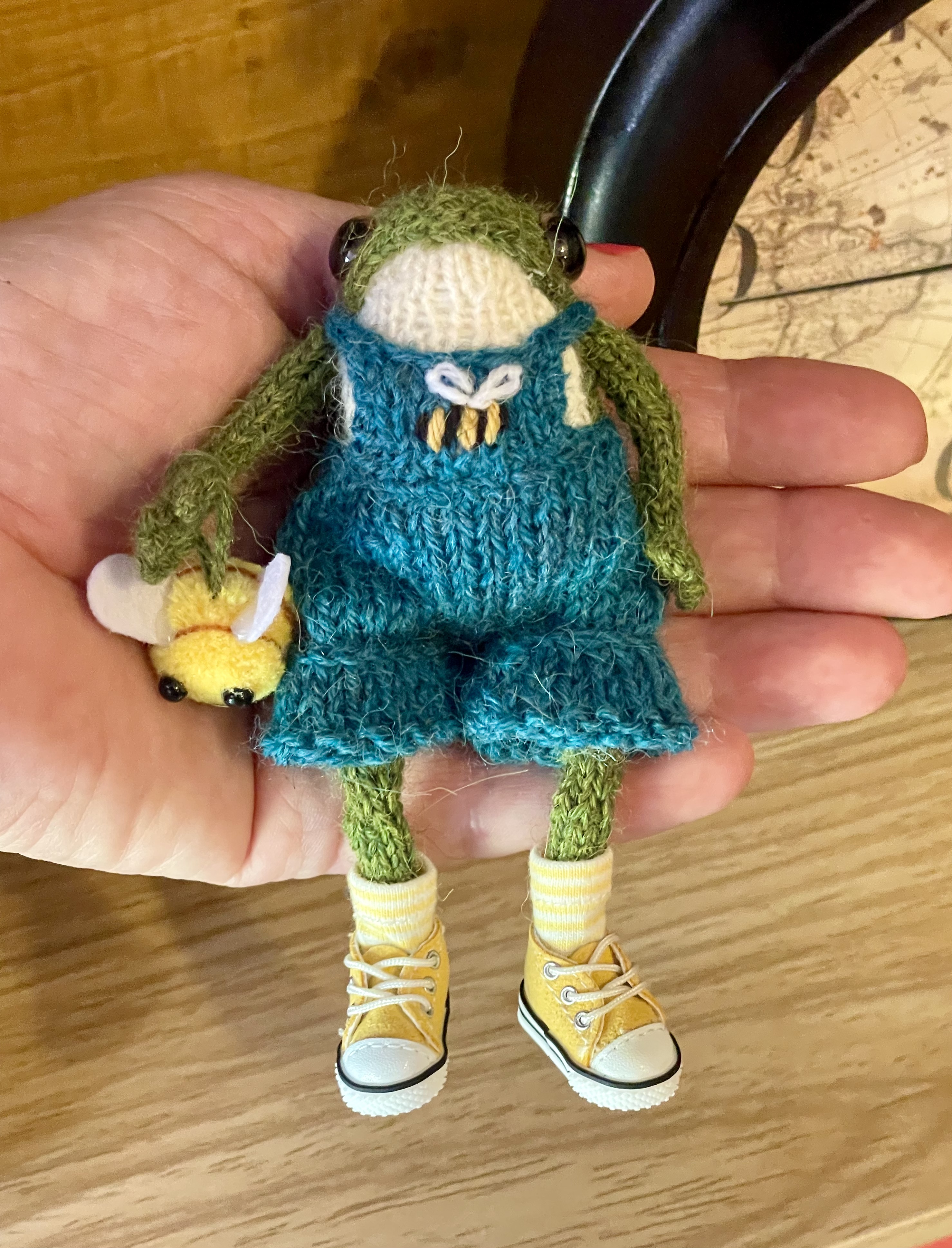 Otis the Knitted little Frog with his Bumblebee