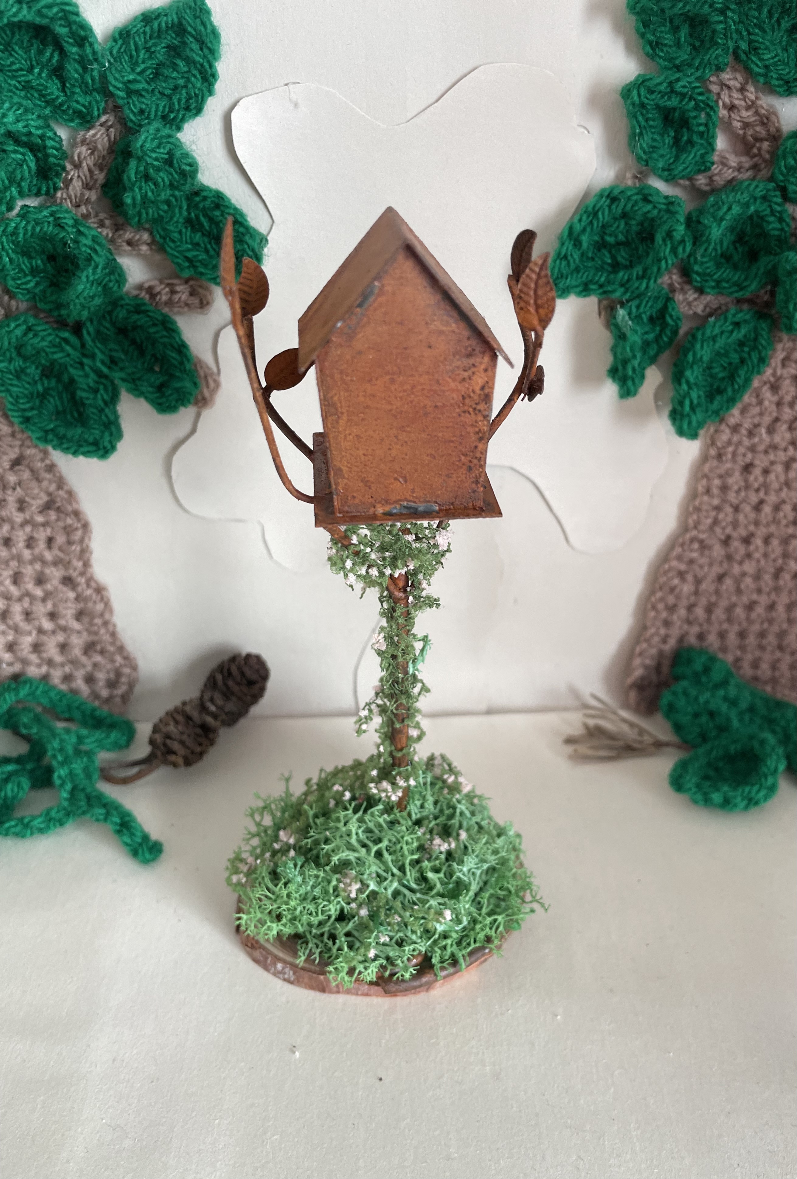 Little fairytale metal birdhouse ornament 
