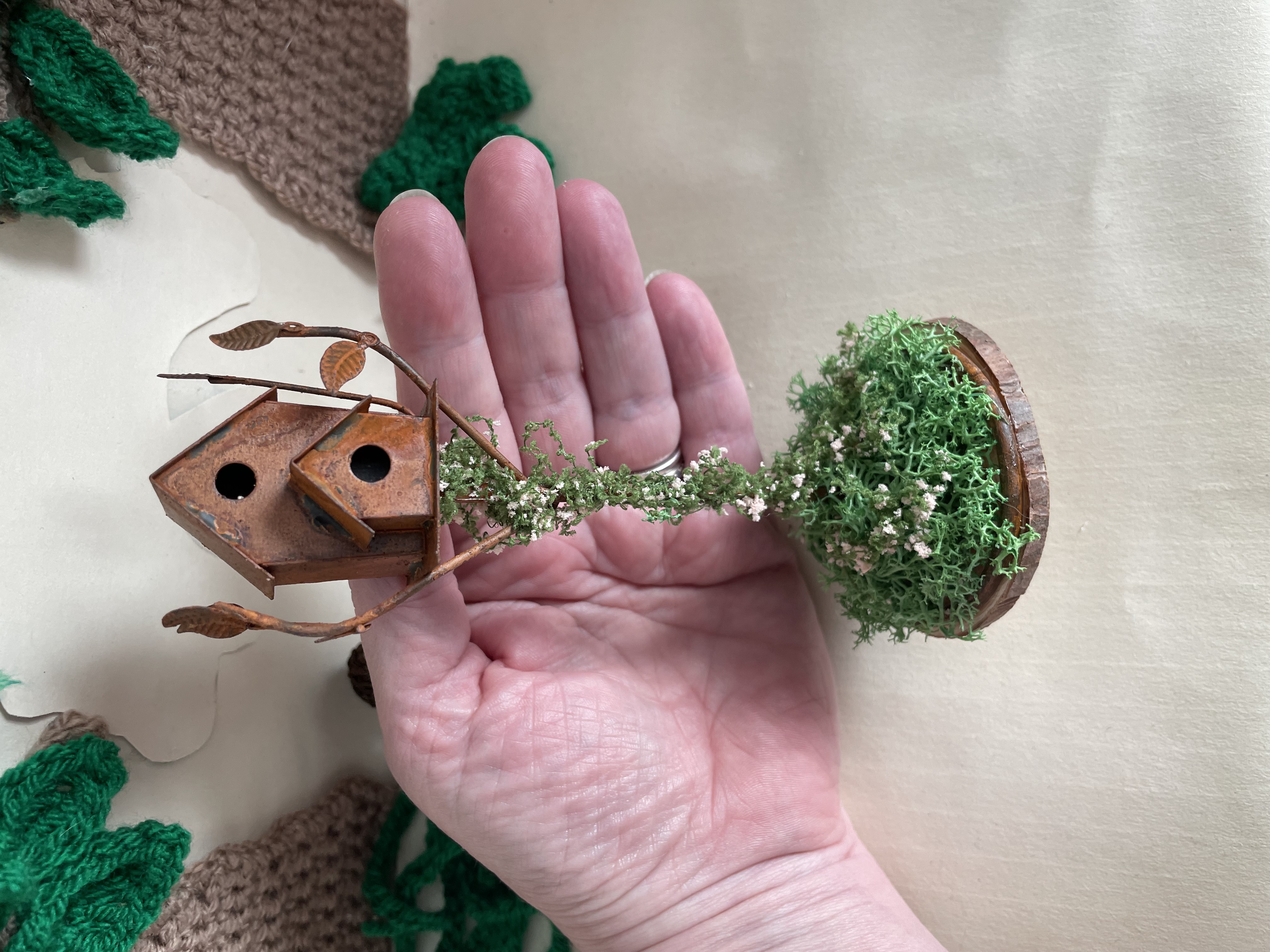 Little fairytale metal birdhouse ornament 