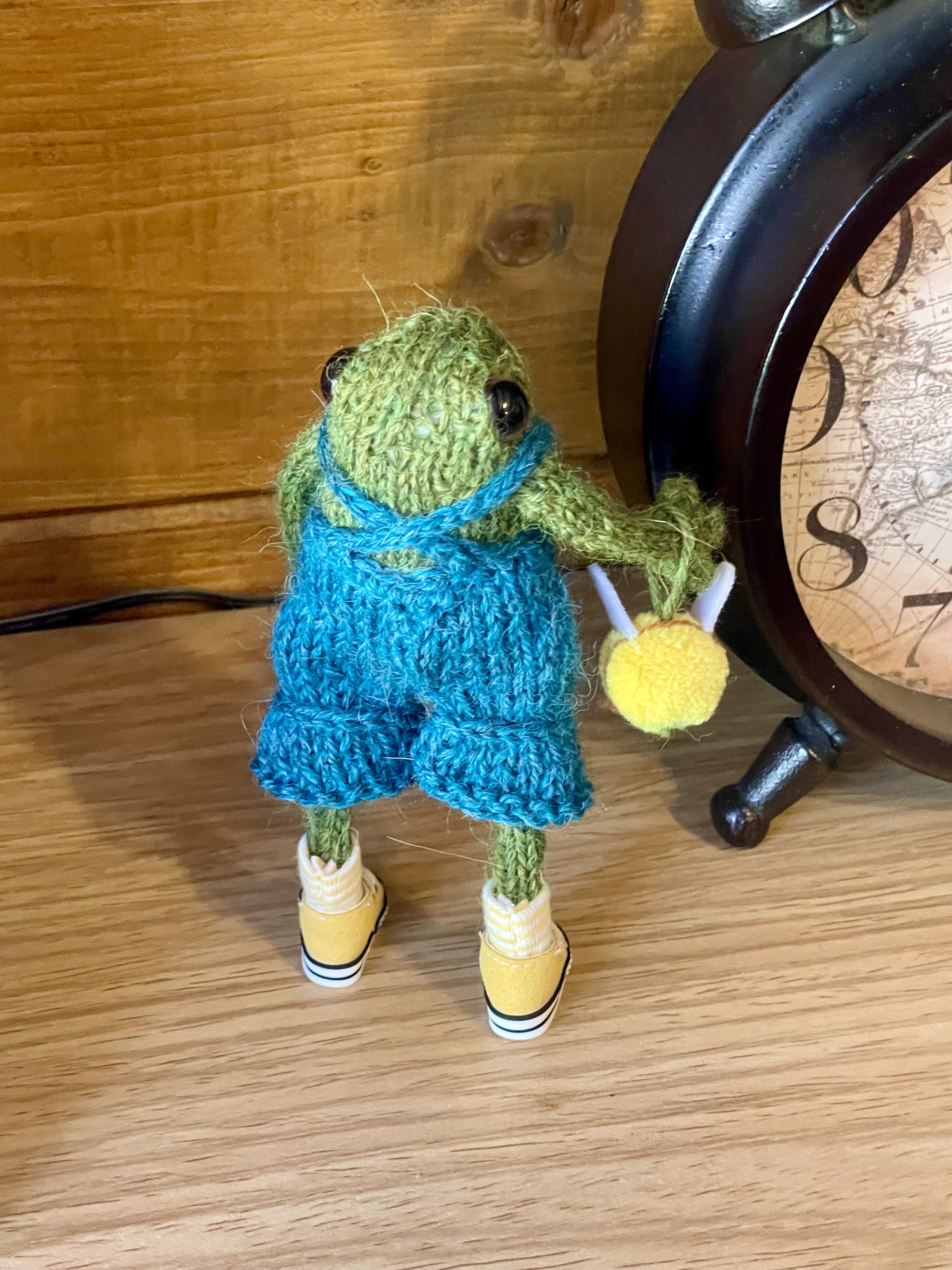 Otis the Knitted little Frog with his Bumblebee