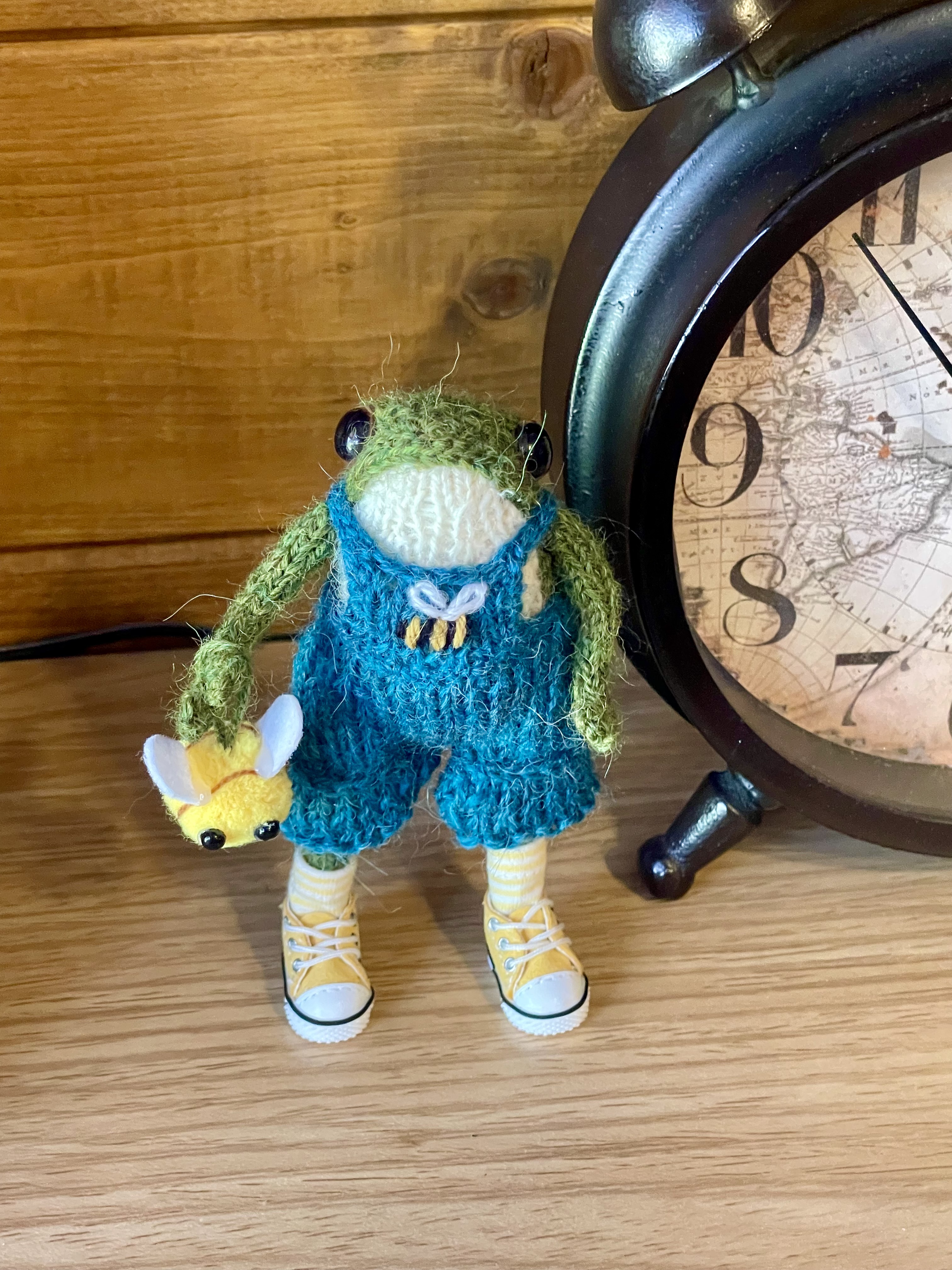 Otis the Knitted little Frog with his Bumblebee