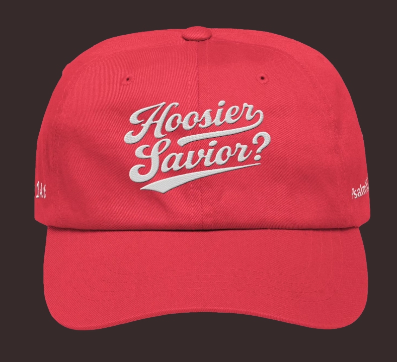 Hoosier Savior? Ball Cap — Vintage Script Baseball Hat for Jesus (and Indiana!) Fans
