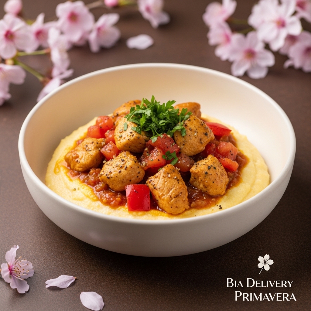  Bolw  de Polenta Cremosa com Frango ao Molho 