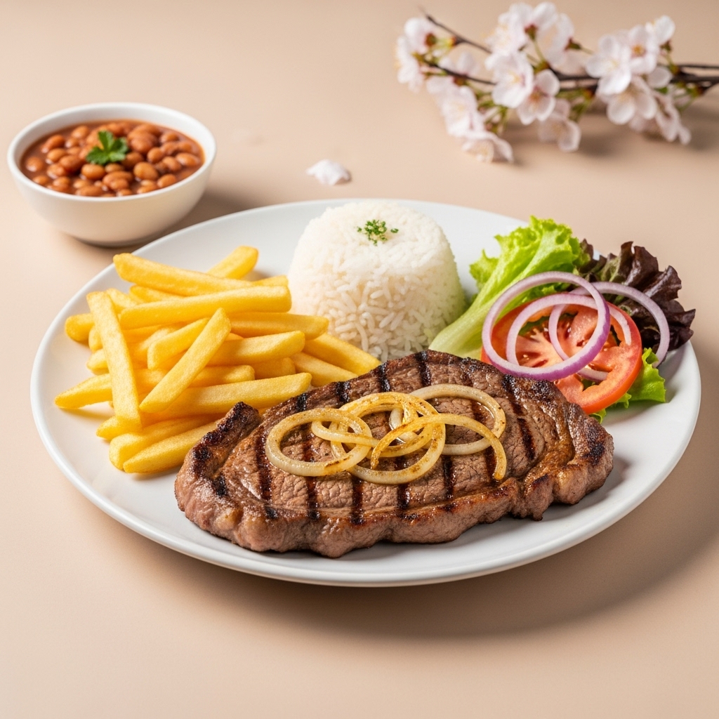 Bife acebolado com fritas 