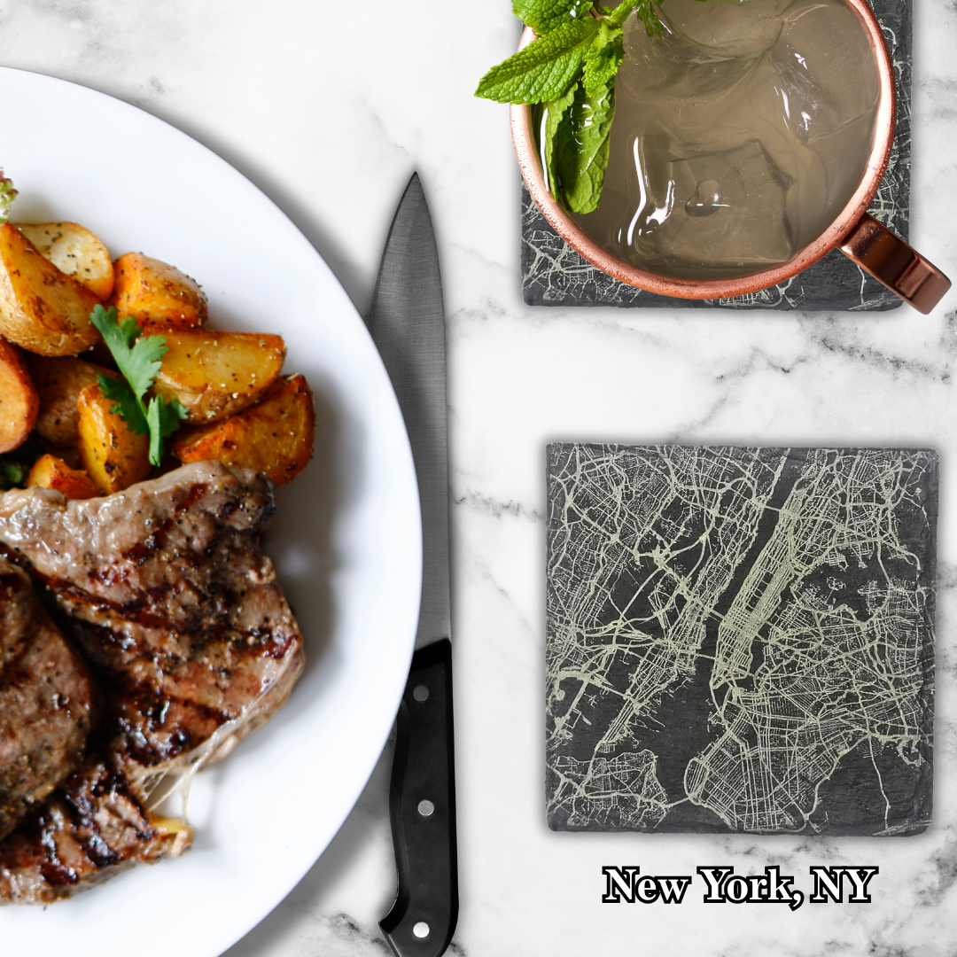 Custom City Map Slate Coasters (Set of 4)