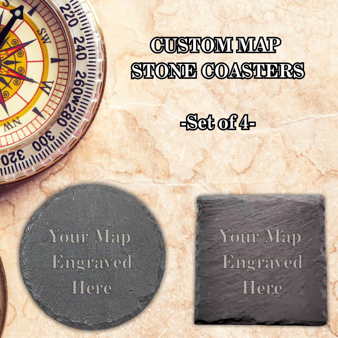 Custom City Map Slate Coasters (Set of 4)
