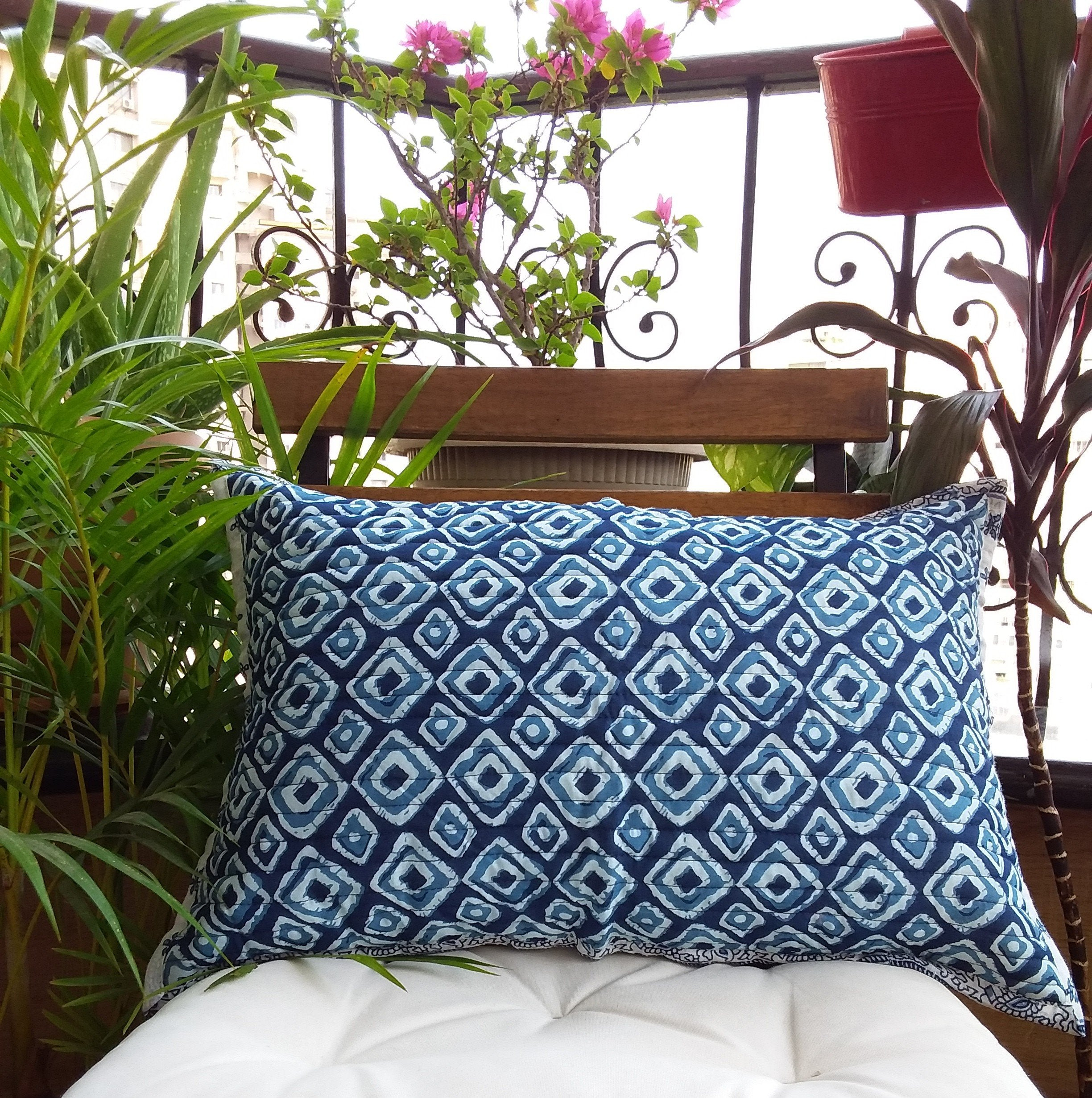 Rectangle Quilted Cotton Cushion Cover