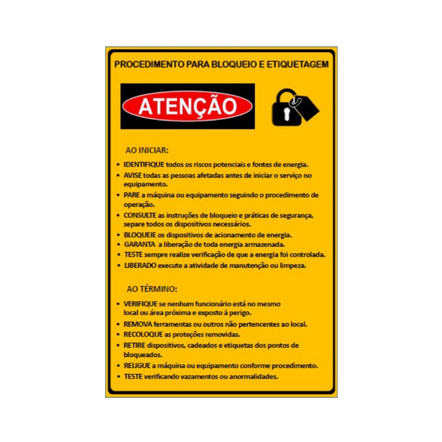 Placa de Procedimento para Bloqueio e Etiquetagem