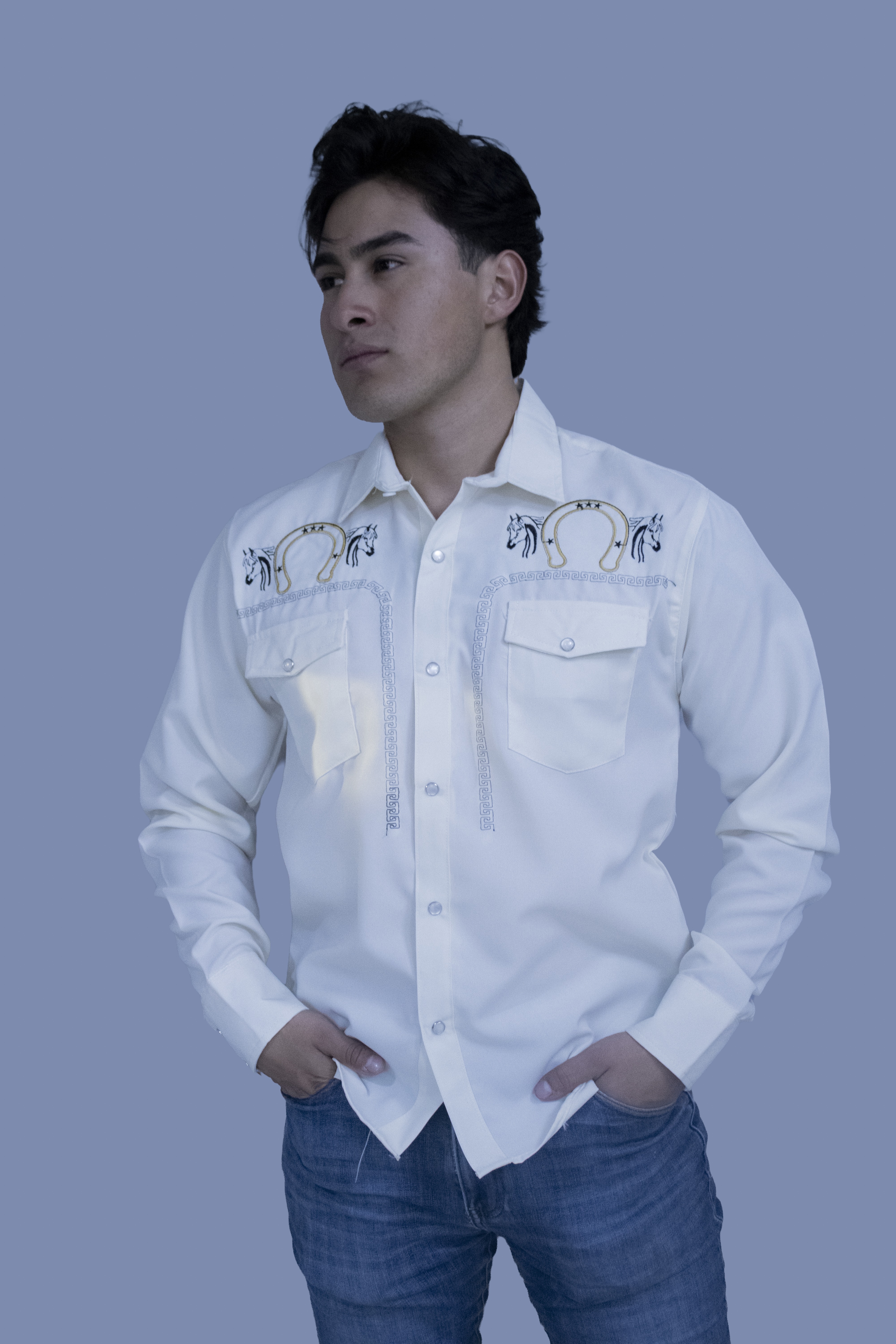 Camisa Vaquera Blanca Bordado Herradura