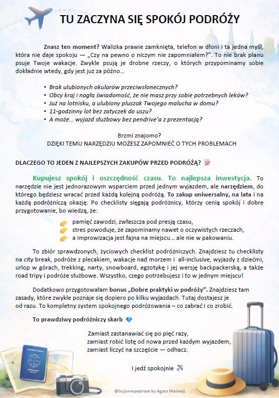 PAKIET 10 CHECKLIST PODRÓŻNICZYCH + BONUS                                                                                     