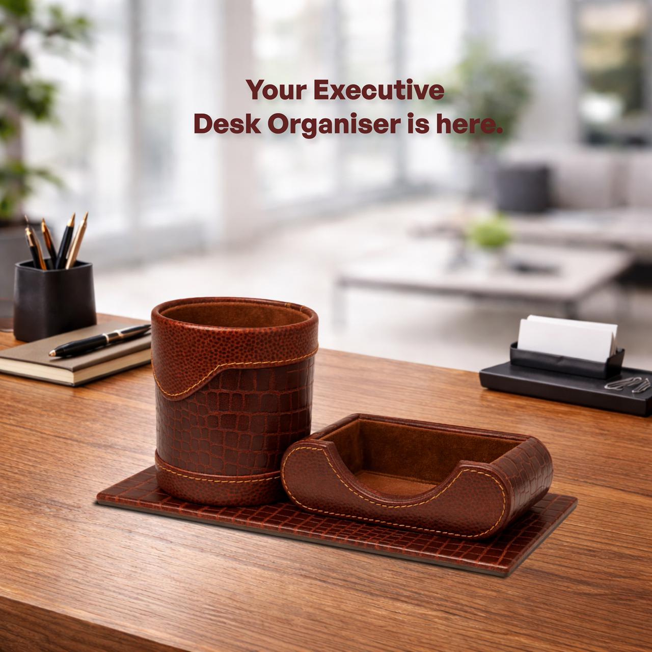 RAVARI Premium Leather Desk Organizer 